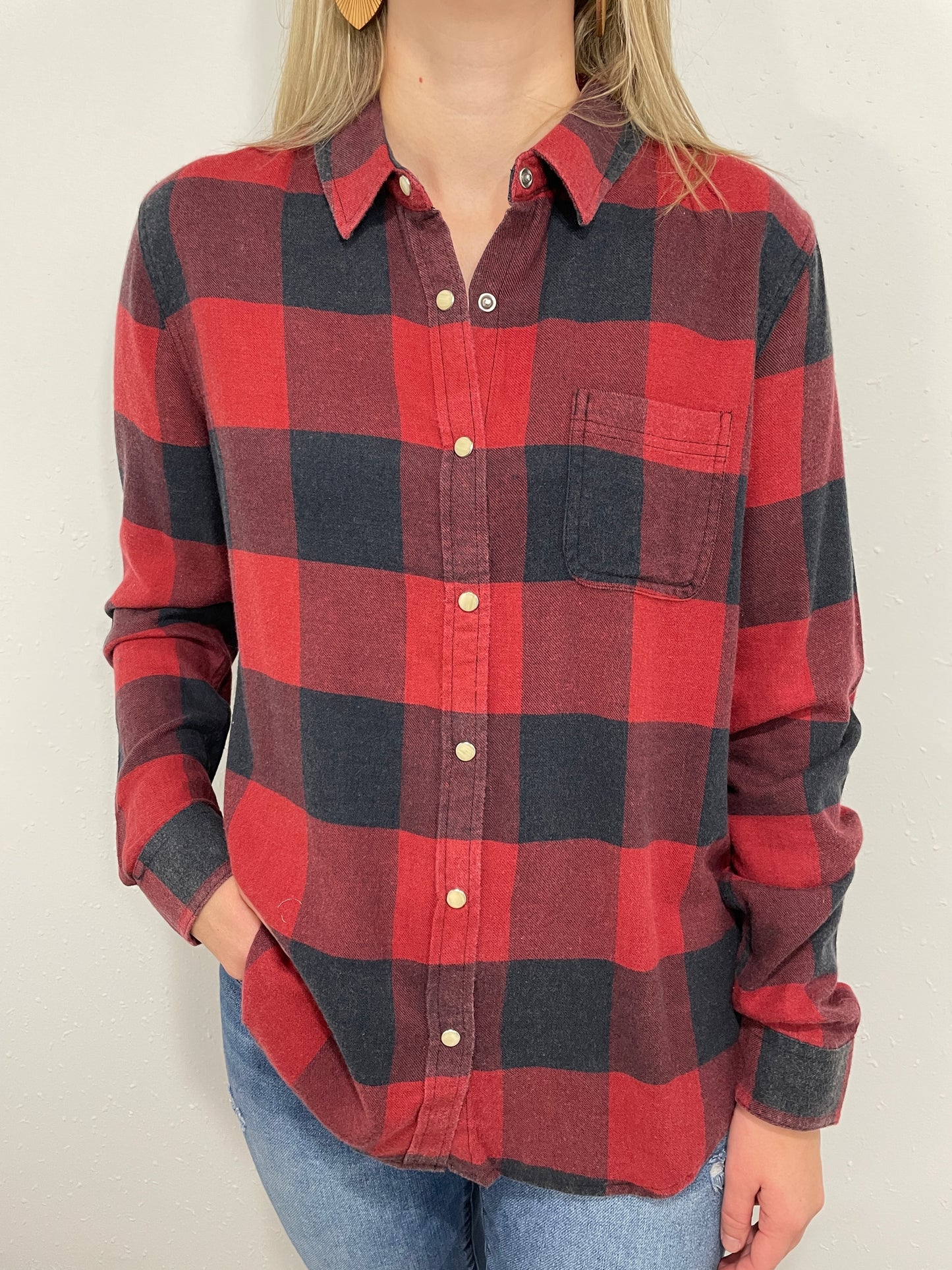 GEORGIANNA BUFFALO PLAID BLOUSE - RED/NAVY