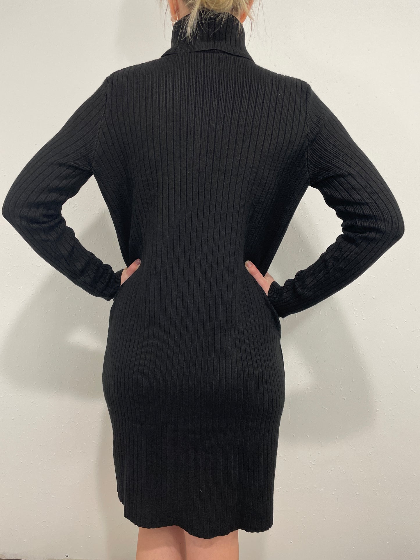 HANA RIBBED TURTLENECK DRESS - BLACK