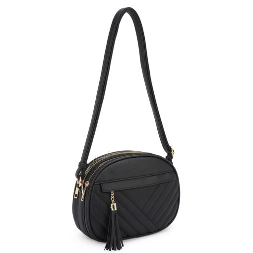 CHEVRON QUILTED 3 COMPARTMENT CROSSBODY BAG