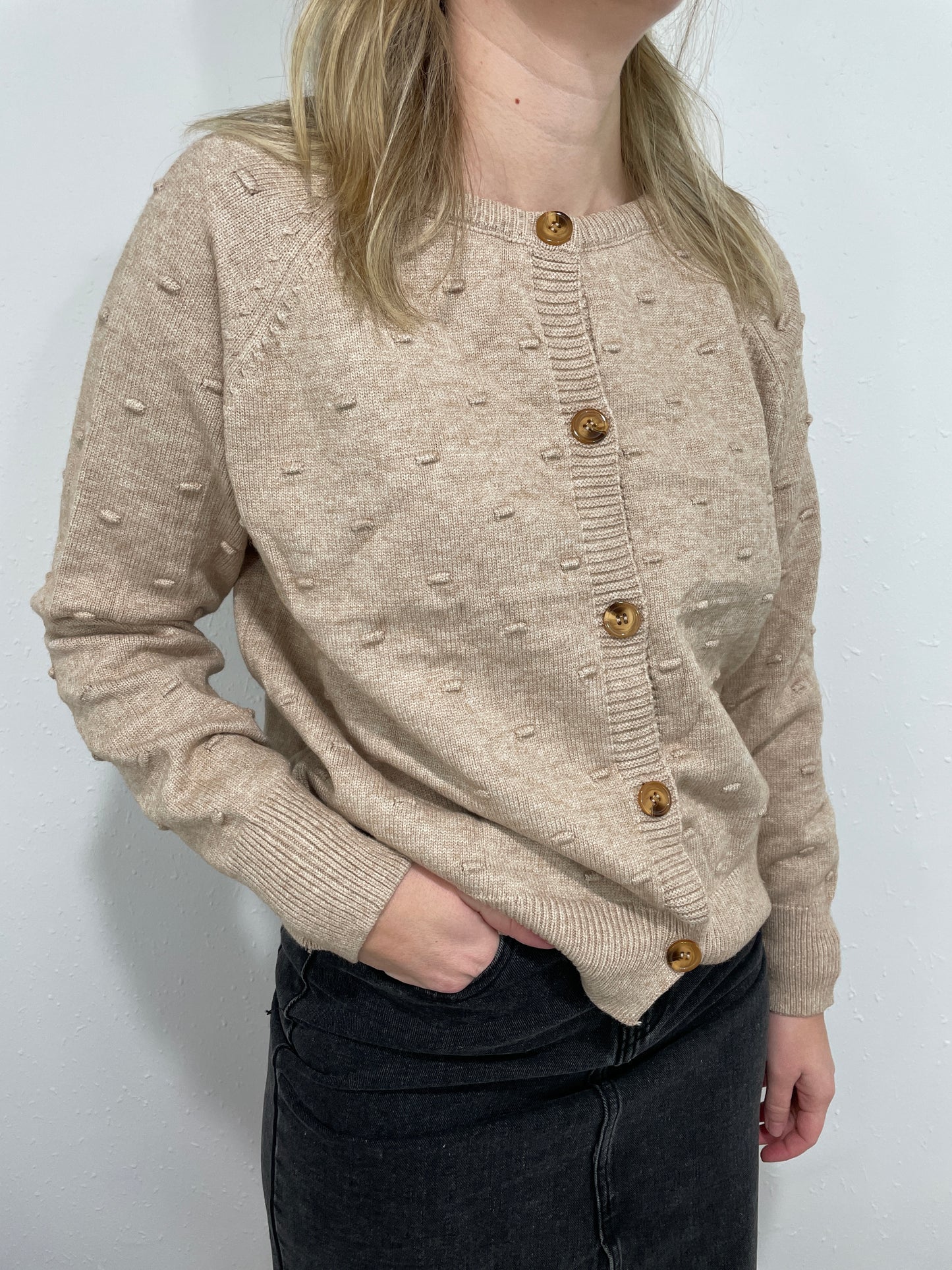 SWISS DOT CARDIGAN - TAUPE