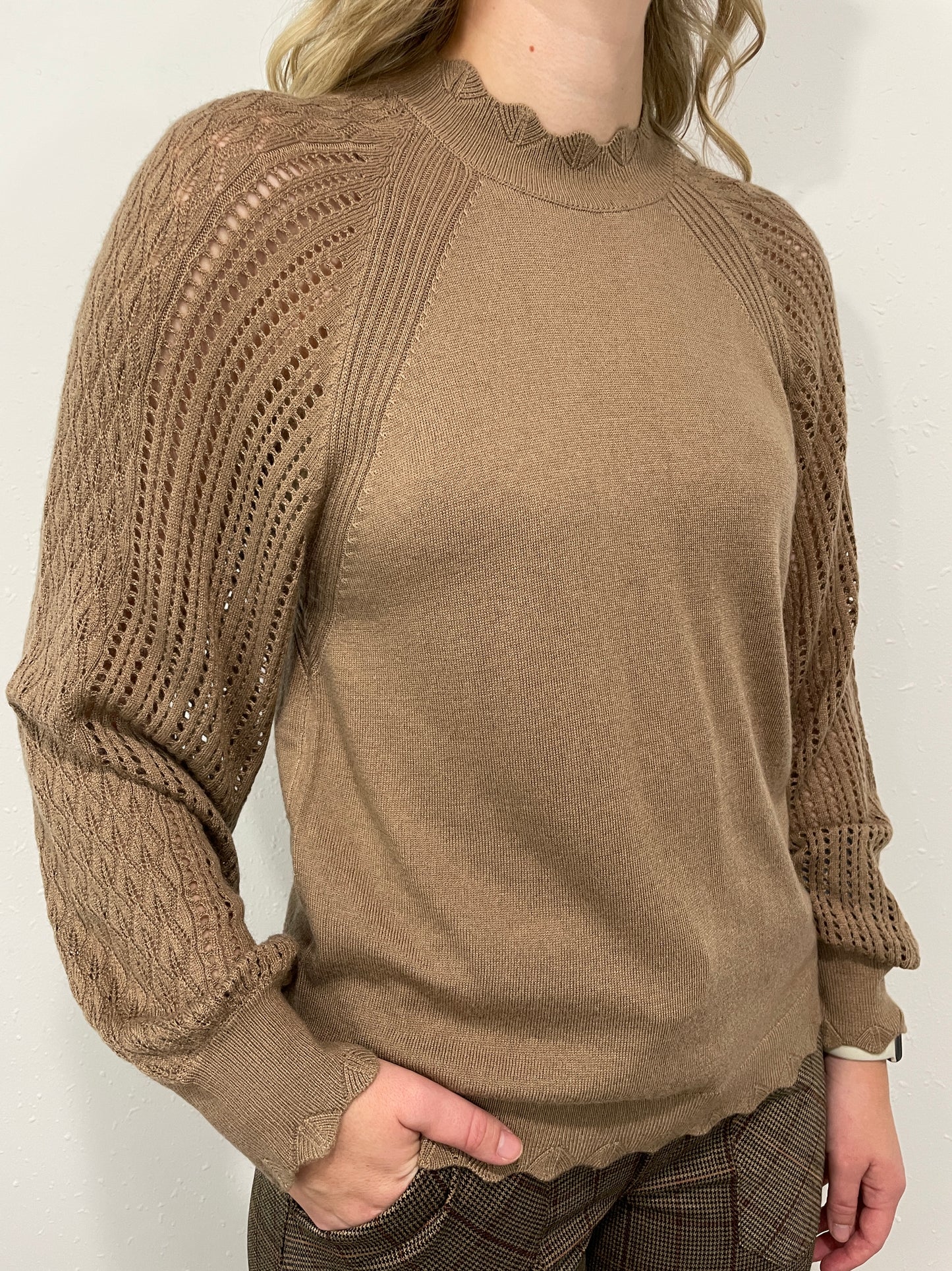 SCALLOP MOCK NECK SWEATER