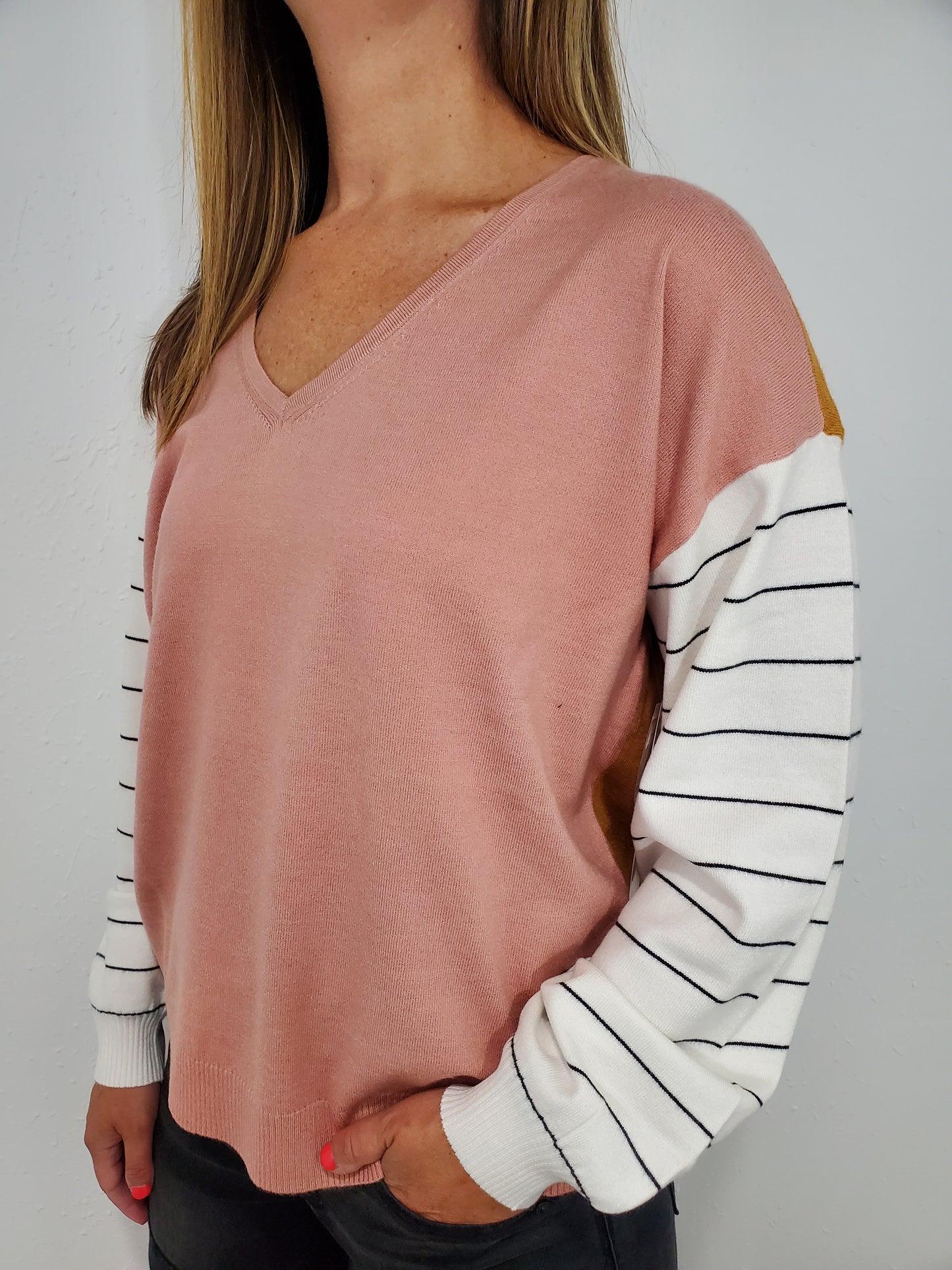 TRIBAL MIXED PRINT SWEATER - MARIGOLD/BLUSH