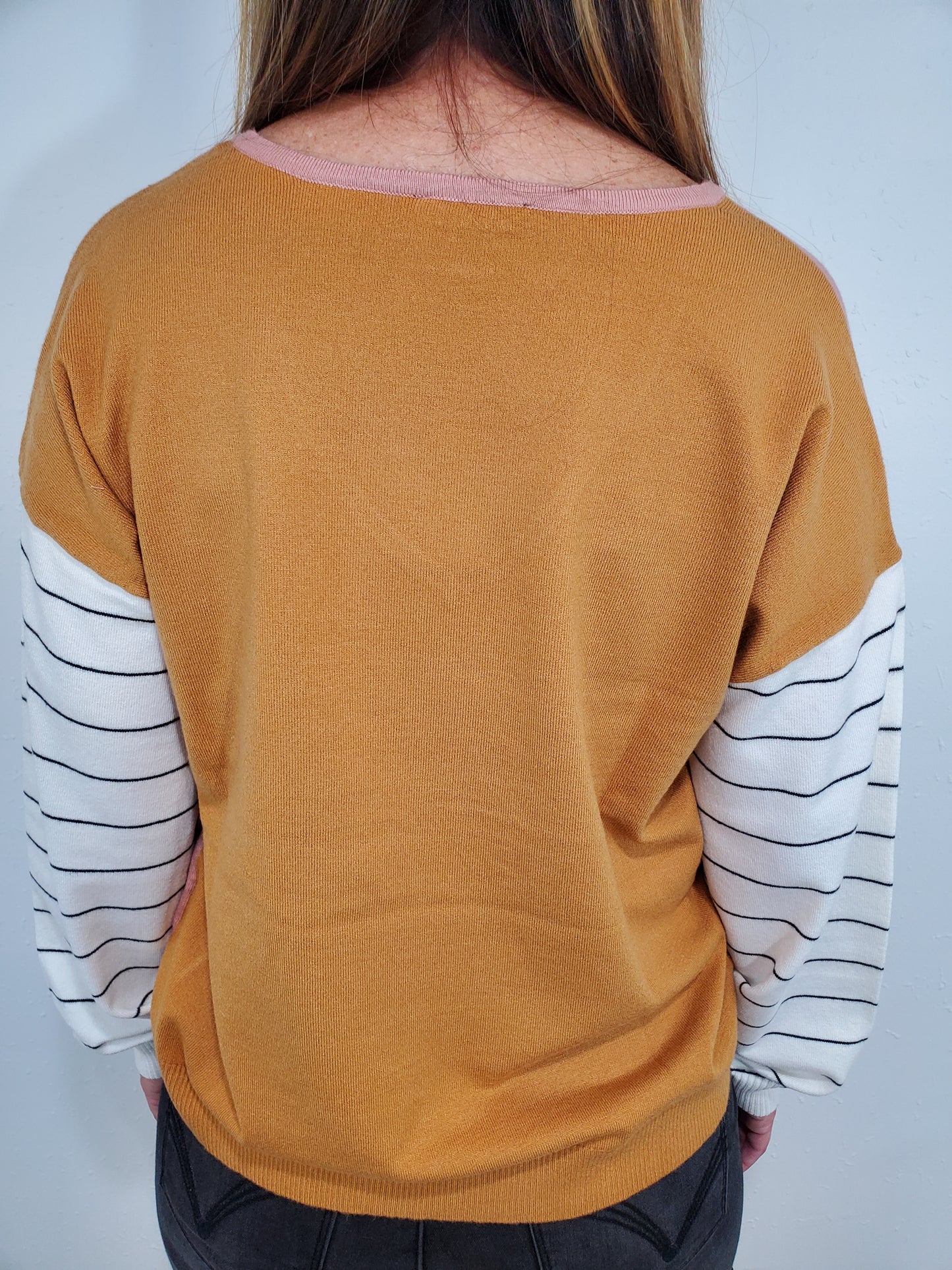 TRIBAL MIXED PRINT SWEATER - MARIGOLD/BLUSH