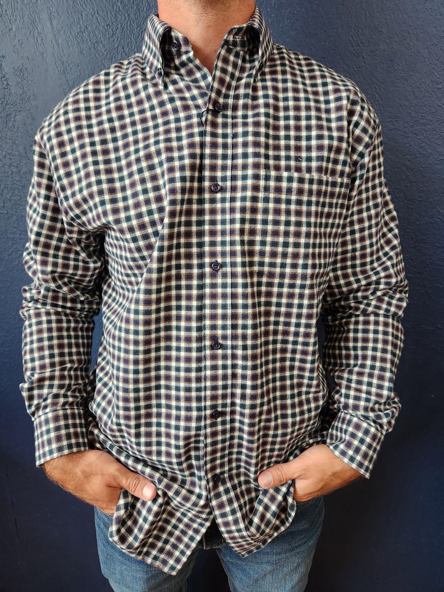 F/X FUSION DREW FLANNEL BUTTON DOWN - GREEN/TAUPE/NAVY