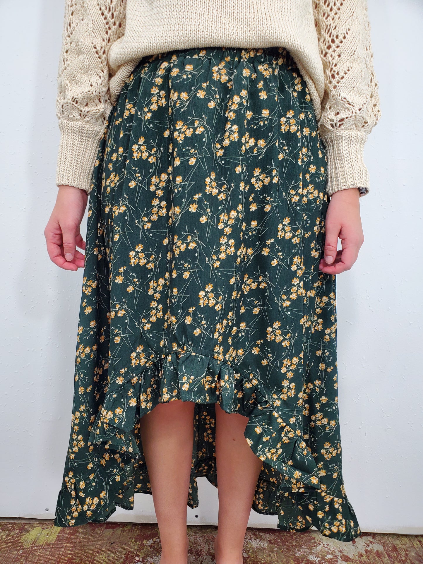 LET IT GROW HI-LO SKIRT - GREEN/MUSTARD