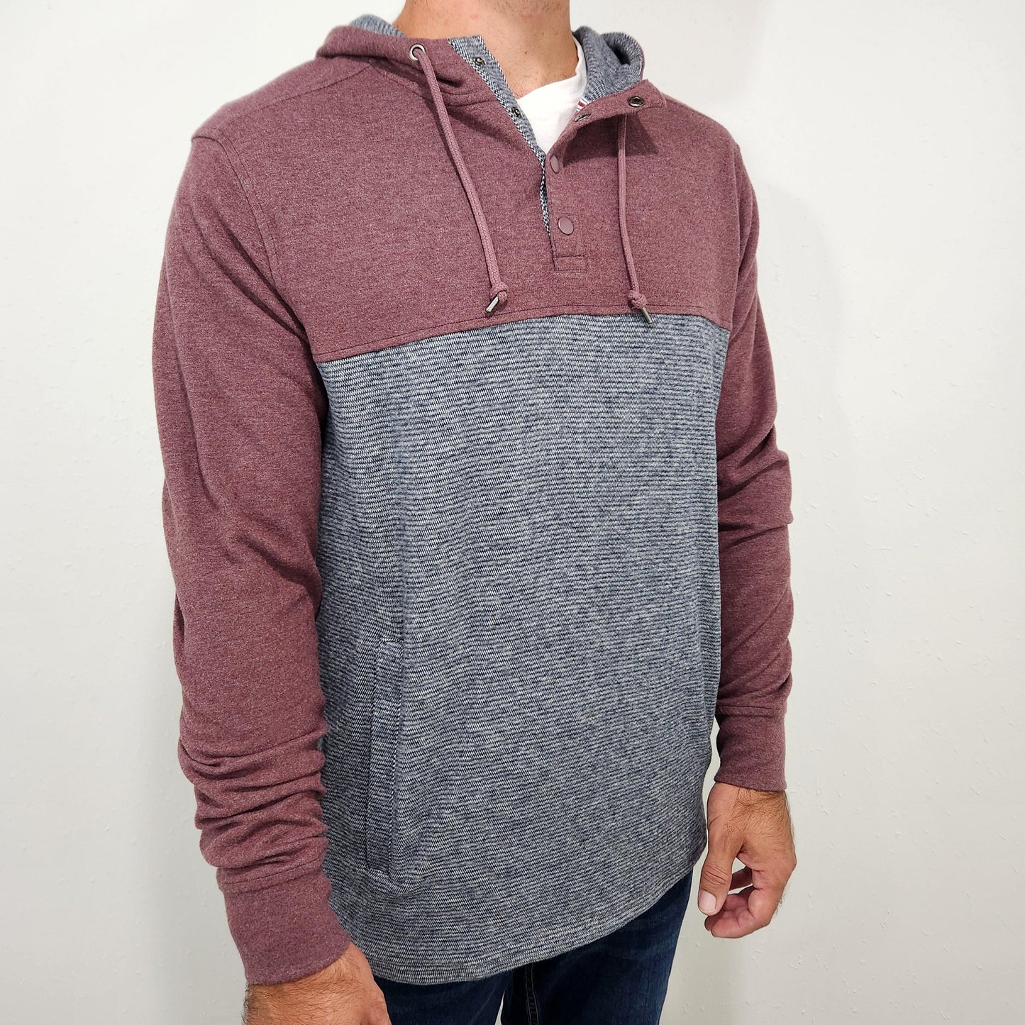 FLAG & ANTHEM HERO HOODED HENLEY - NAVY/BURGUNDY