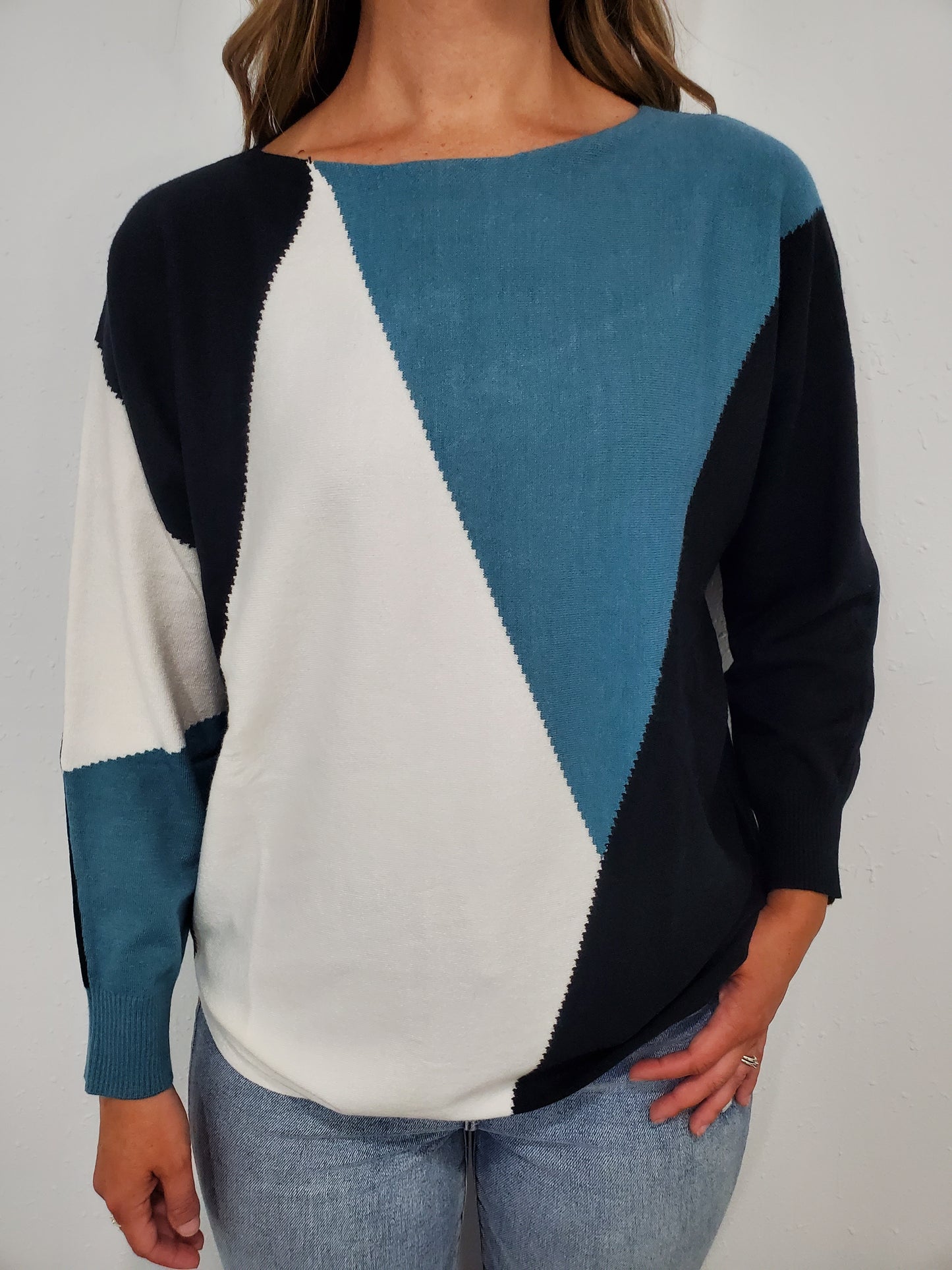 ALL DAY LONG SWEATER - BLACK/ECRU/TEAL