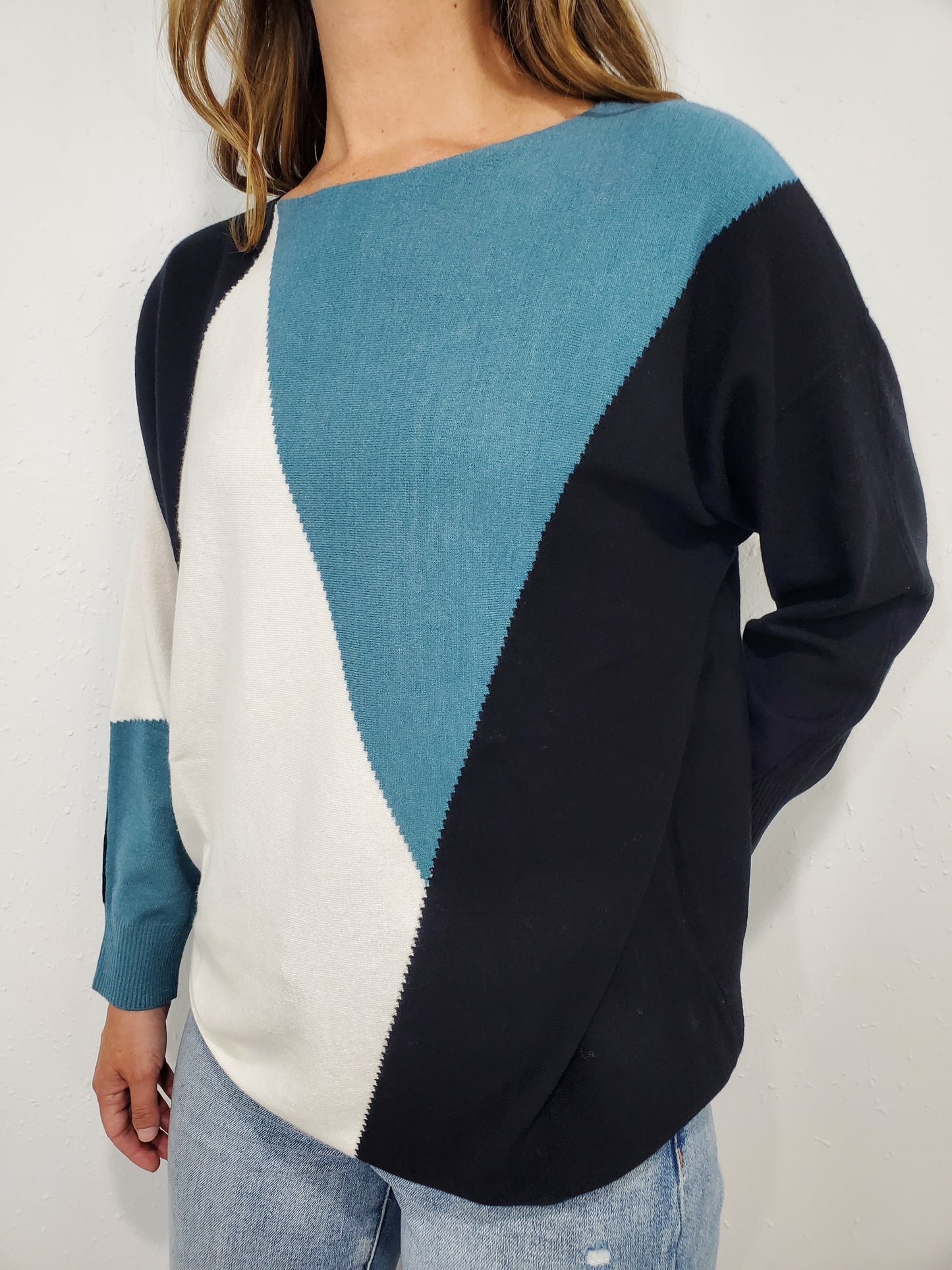 ALL DAY LONG SWEATER - BLACK/ECRU/TEAL