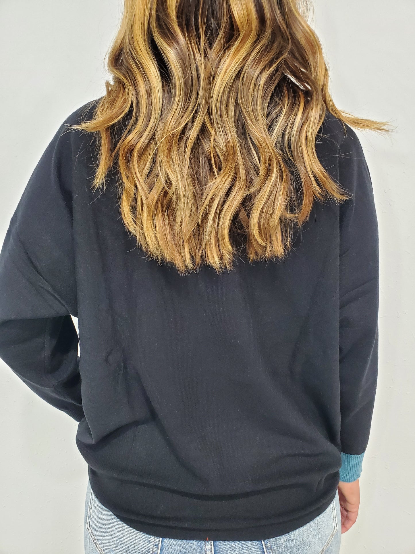 ALL DAY LONG SWEATER - BLACK/ECRU/TEAL