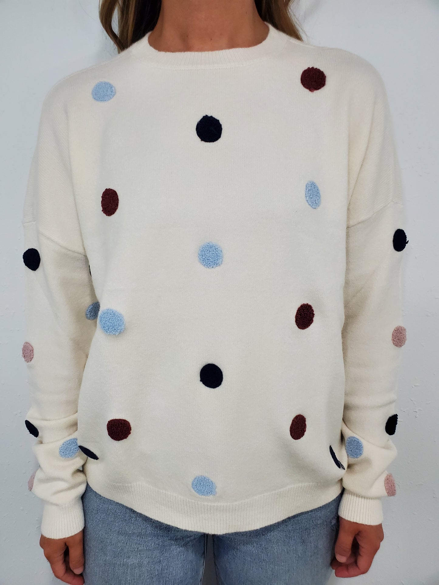 CHARLIE B SWISS DOT SWEATER - ECRU/MULTI