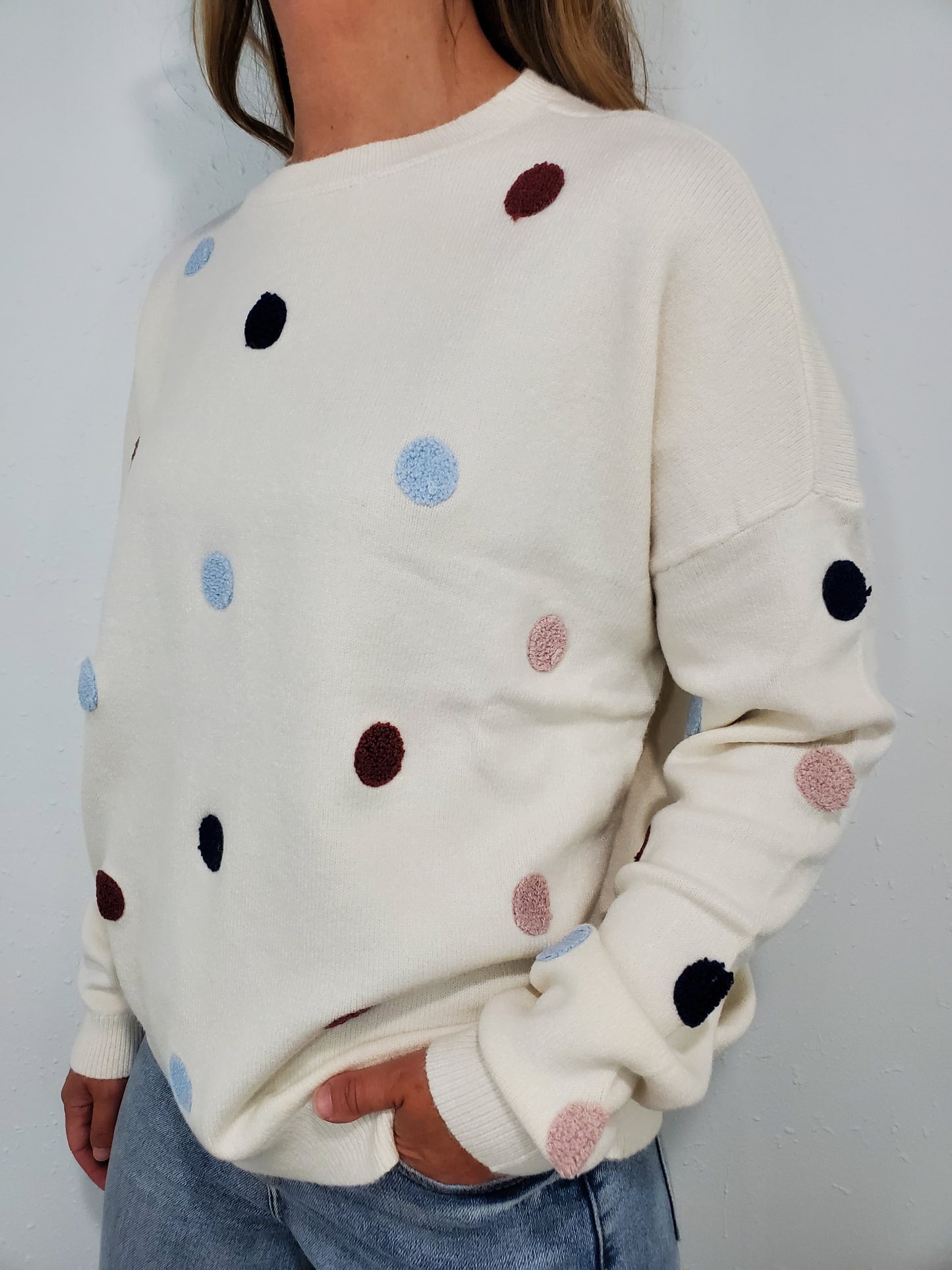 CHARLIE B SWISS DOT SWEATER - ECRU/MULTI