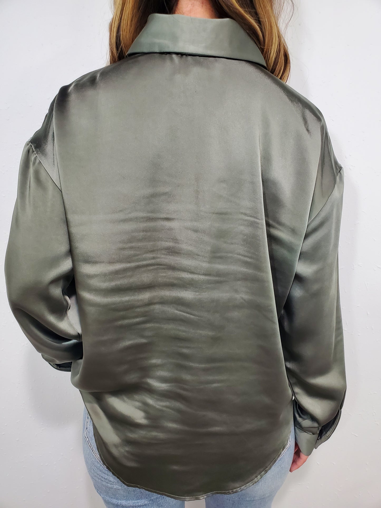 CHARLIE B SILK BUTTON DOWN BLOUSE - SPRUCE