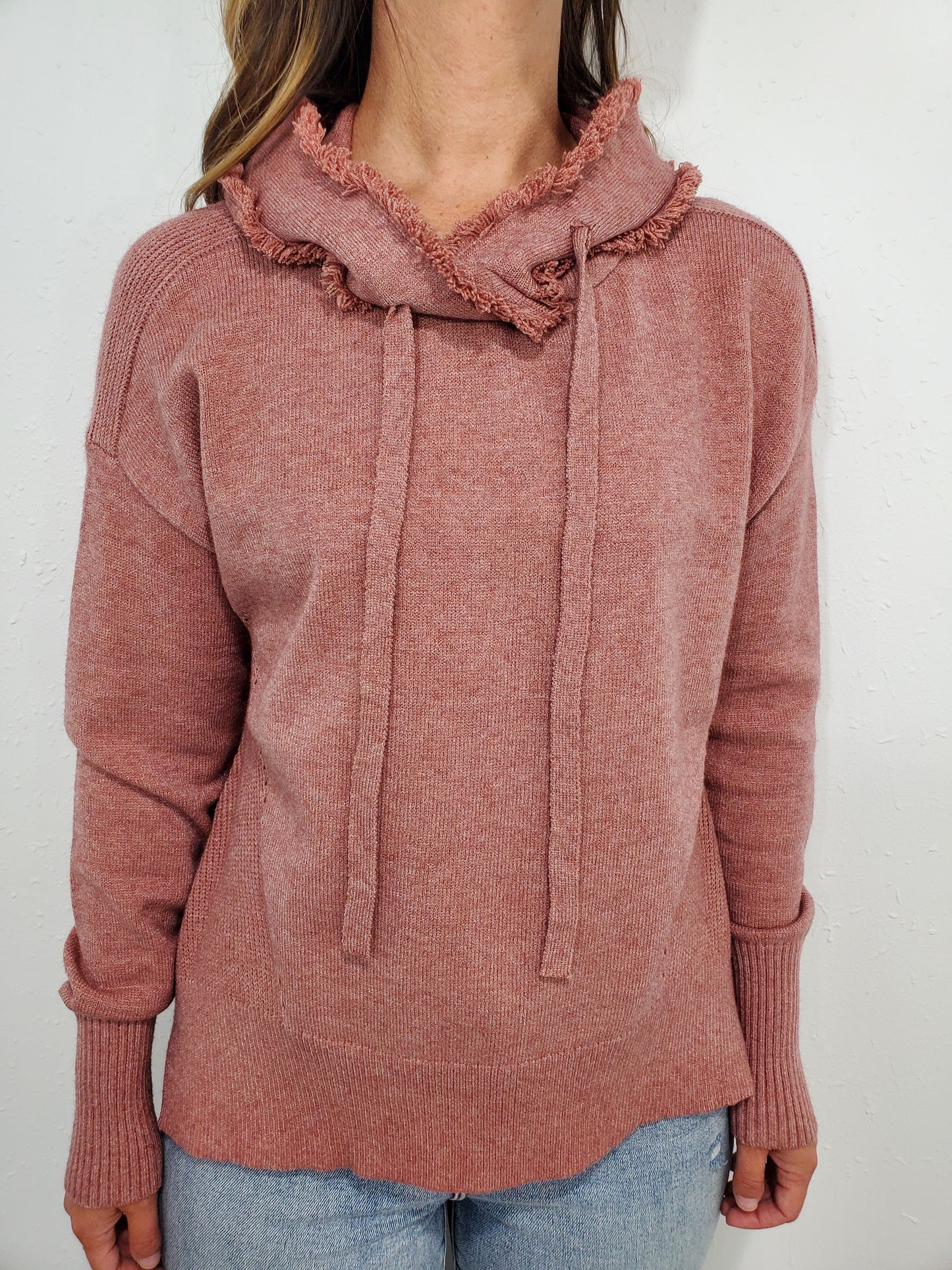 CHARLIE B FRINGE HOODED SWEATER - H. CINNAMON