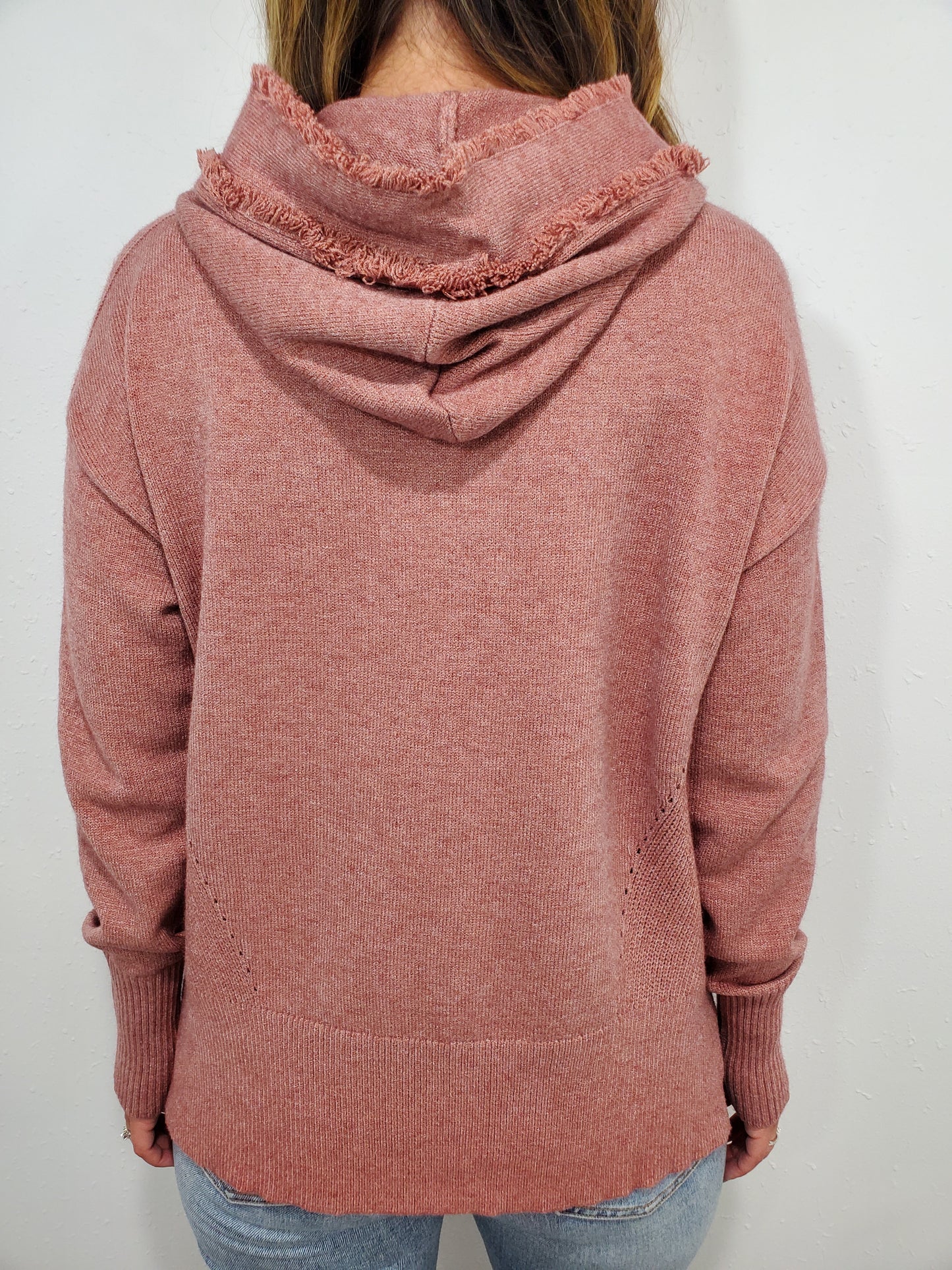 CHARLIE B FRINGE HOODED SWEATER - H. CINNAMON