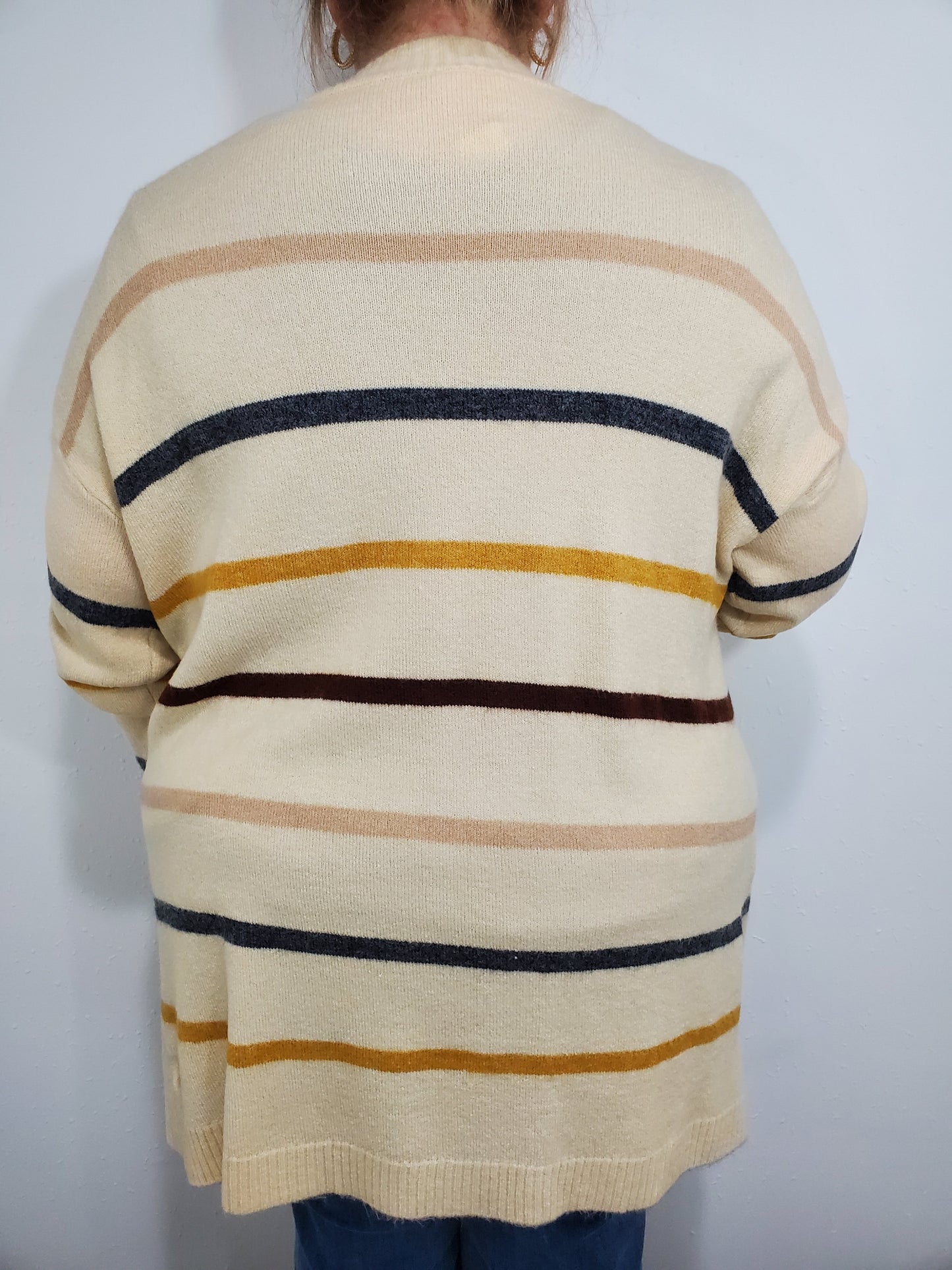 STRIPED COLORFUL CARDIGAN - CREAM MULTI - CURVY