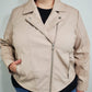 FAUX LEATHER QUILTED MOTO JACKET - MUSHROOM - CURVY