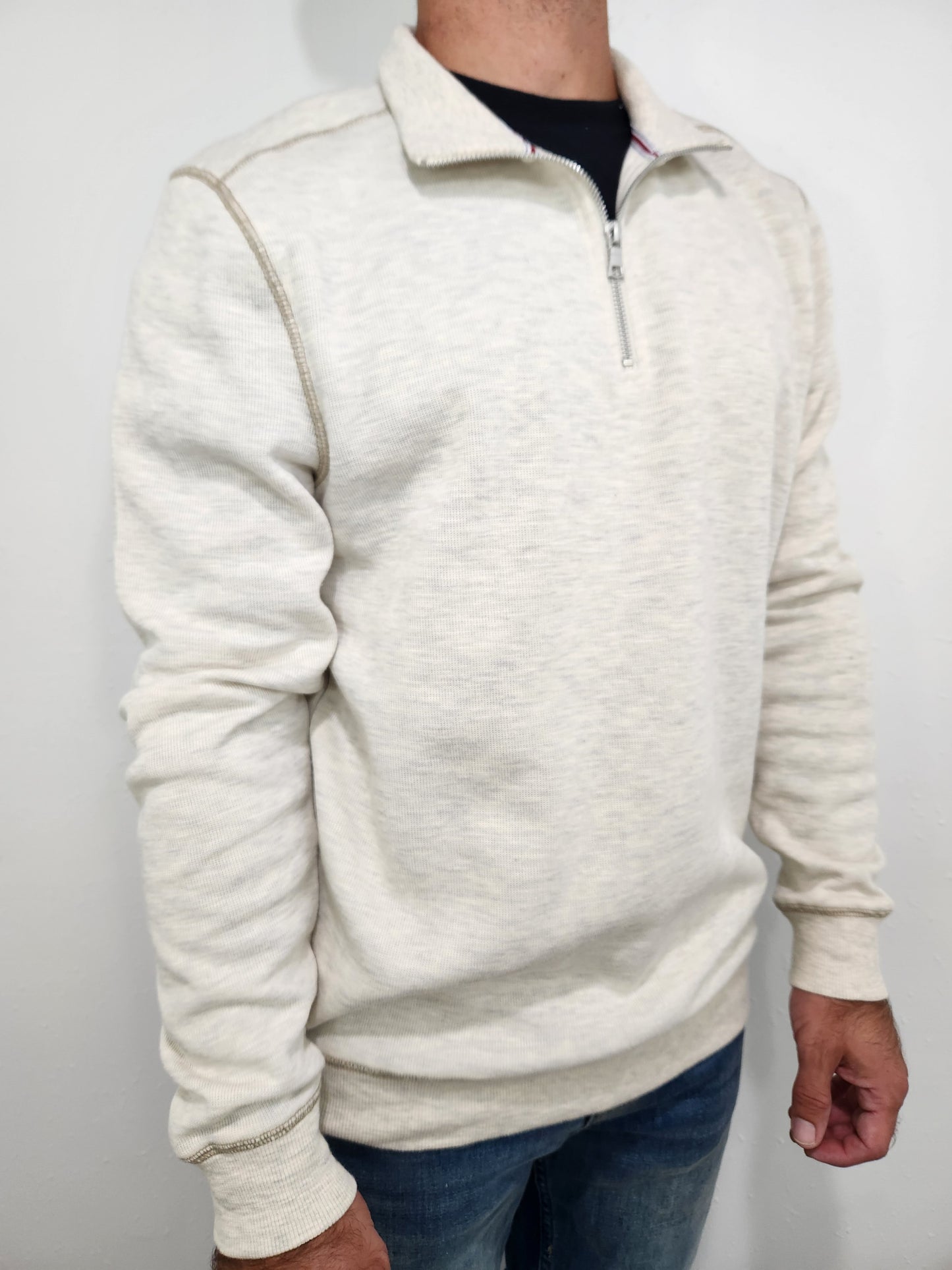 FLAG & ANTHEM LAVELLE 1/4 ZIP PULLOVER - HEATHERED OATMEAL