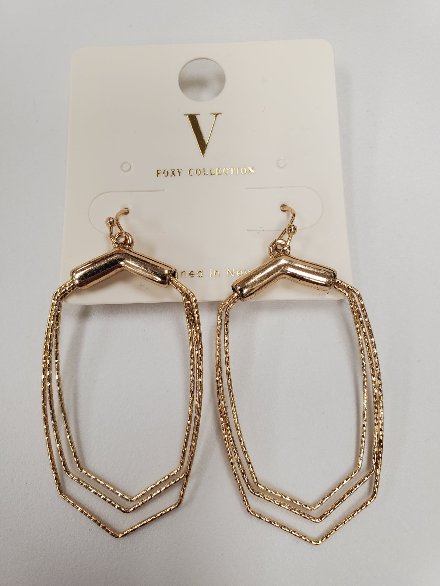 V TRIPLE HEXAGON DROP EARRING