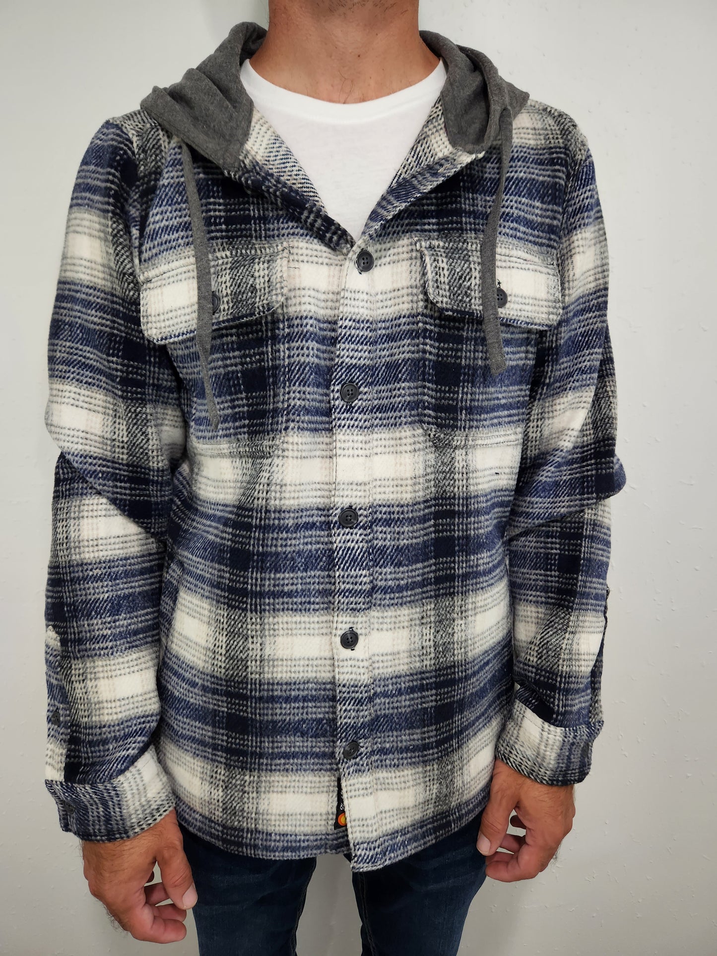 FLAG & ANTHEM SACRAMENTO HOODED FLANNEL SHIRT JACKET - NAVY/COMBO