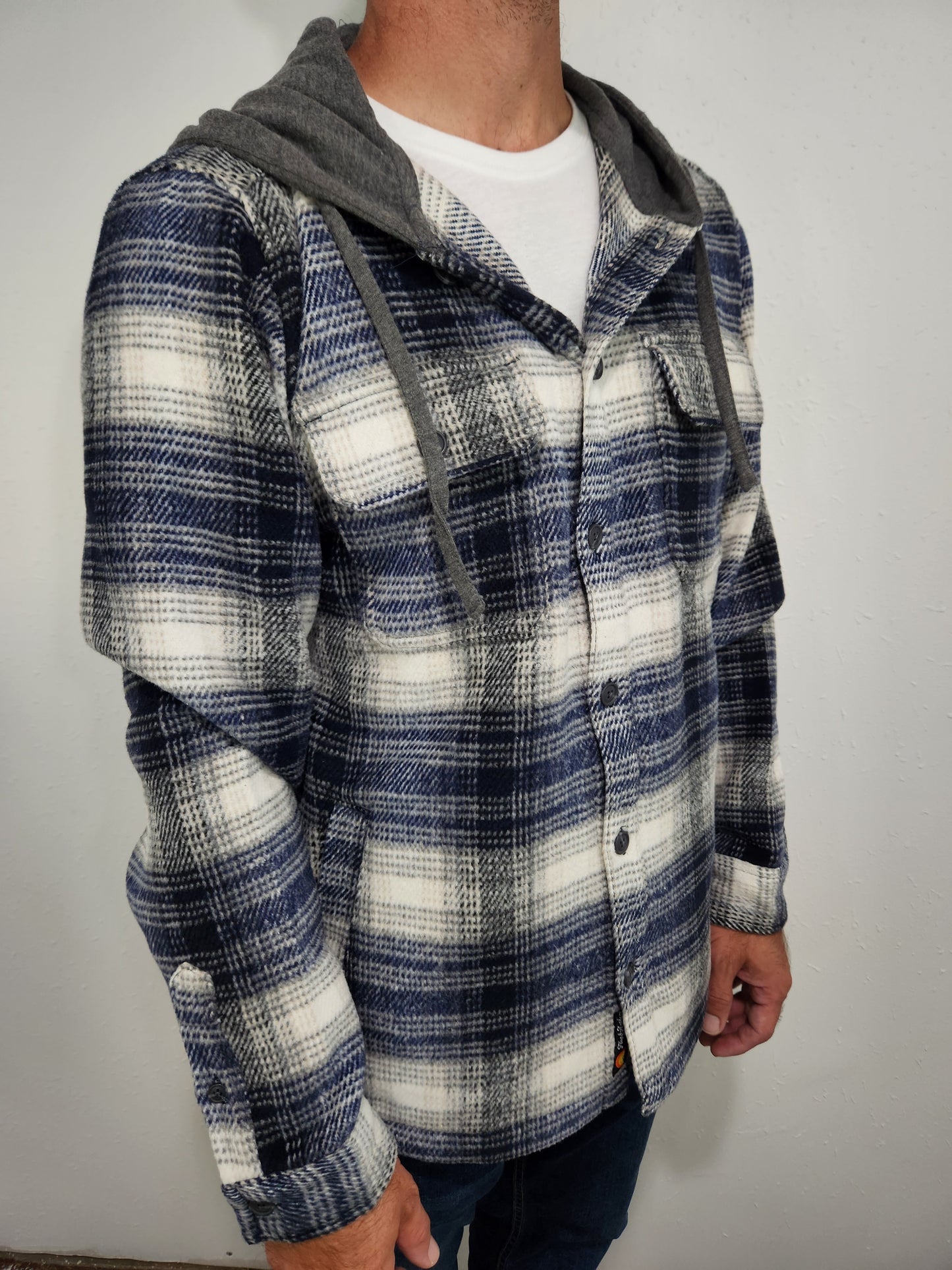 FLAG & ANTHEM SACRAMENTO HOODED FLANNEL SHIRT JACKET - NAVY/COMBO