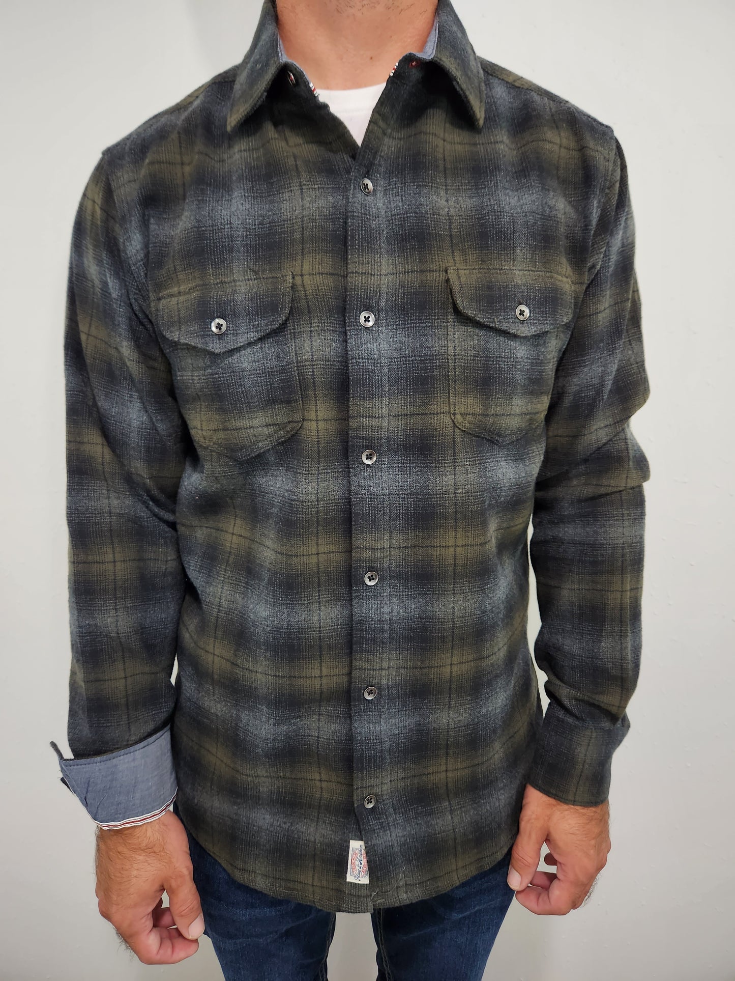 FLAG & ANTHEM SHELTON FLANNEL BUTTON DOWN - OLIVE/BLACK/CHARCOAL