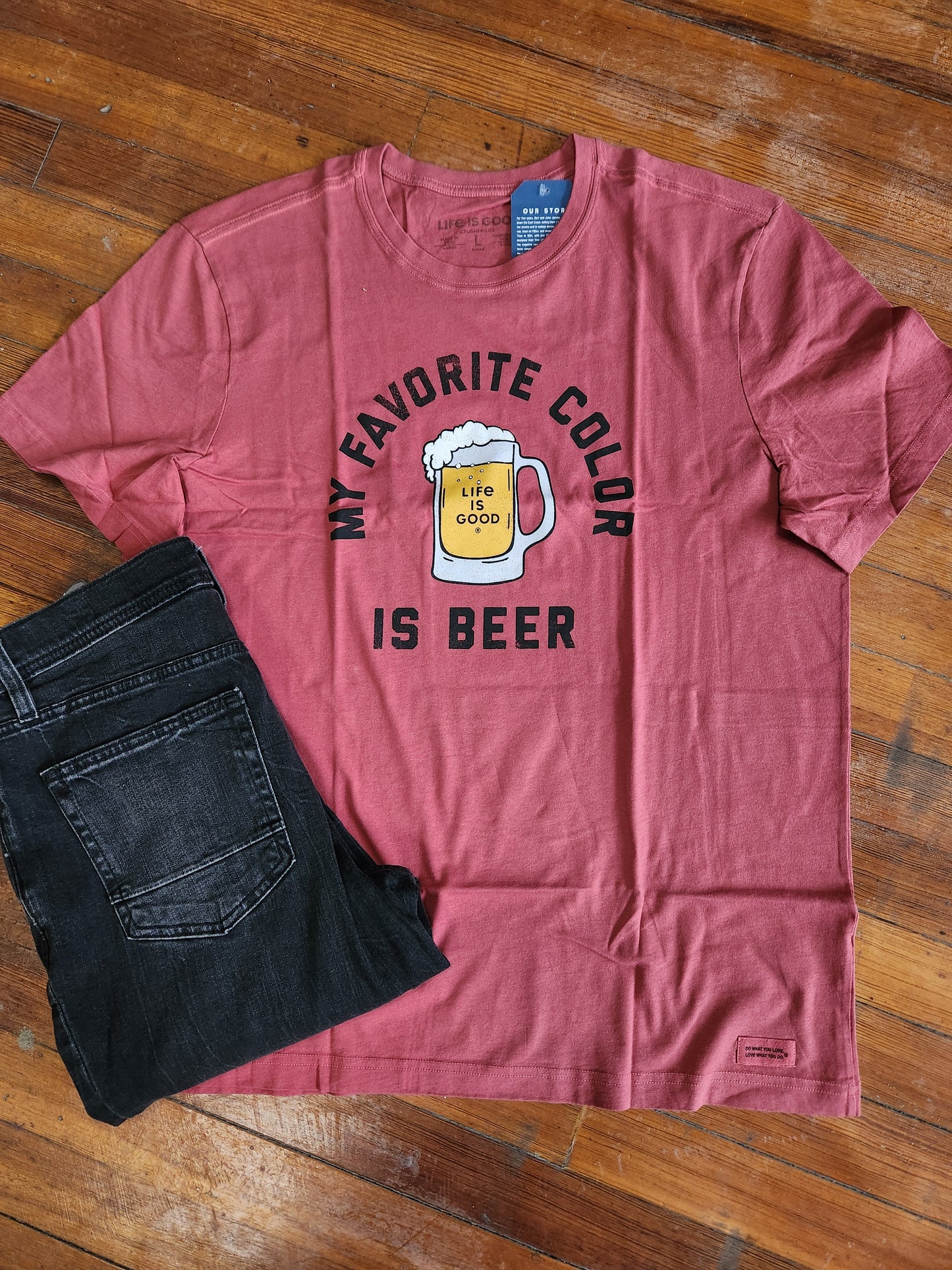 LIFE IS GOOD MY FAVORITE COLOR IS BEER TEE - FADED RED