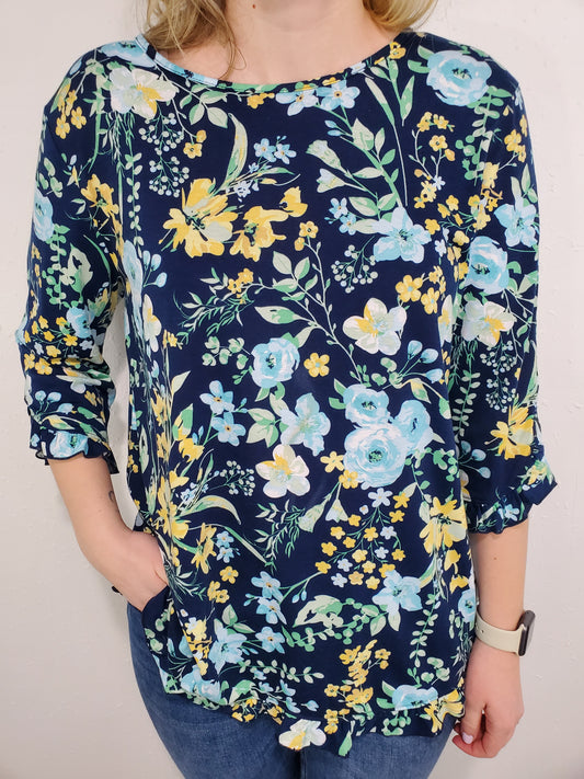 SIMPLY BASIC FLORAL TOP - NAVY MULTI