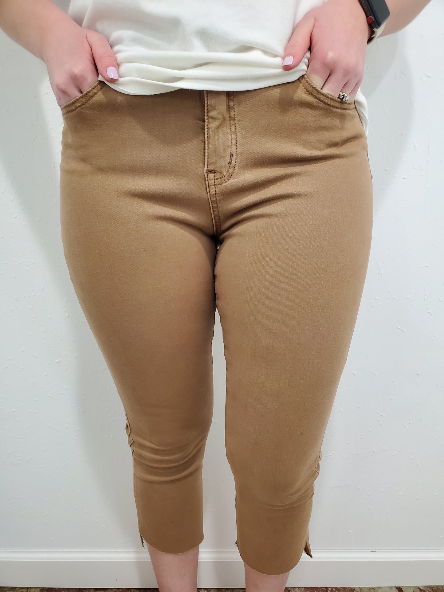 CHARLIE B CROPPED ASYMMETRICAL HEM PANTS