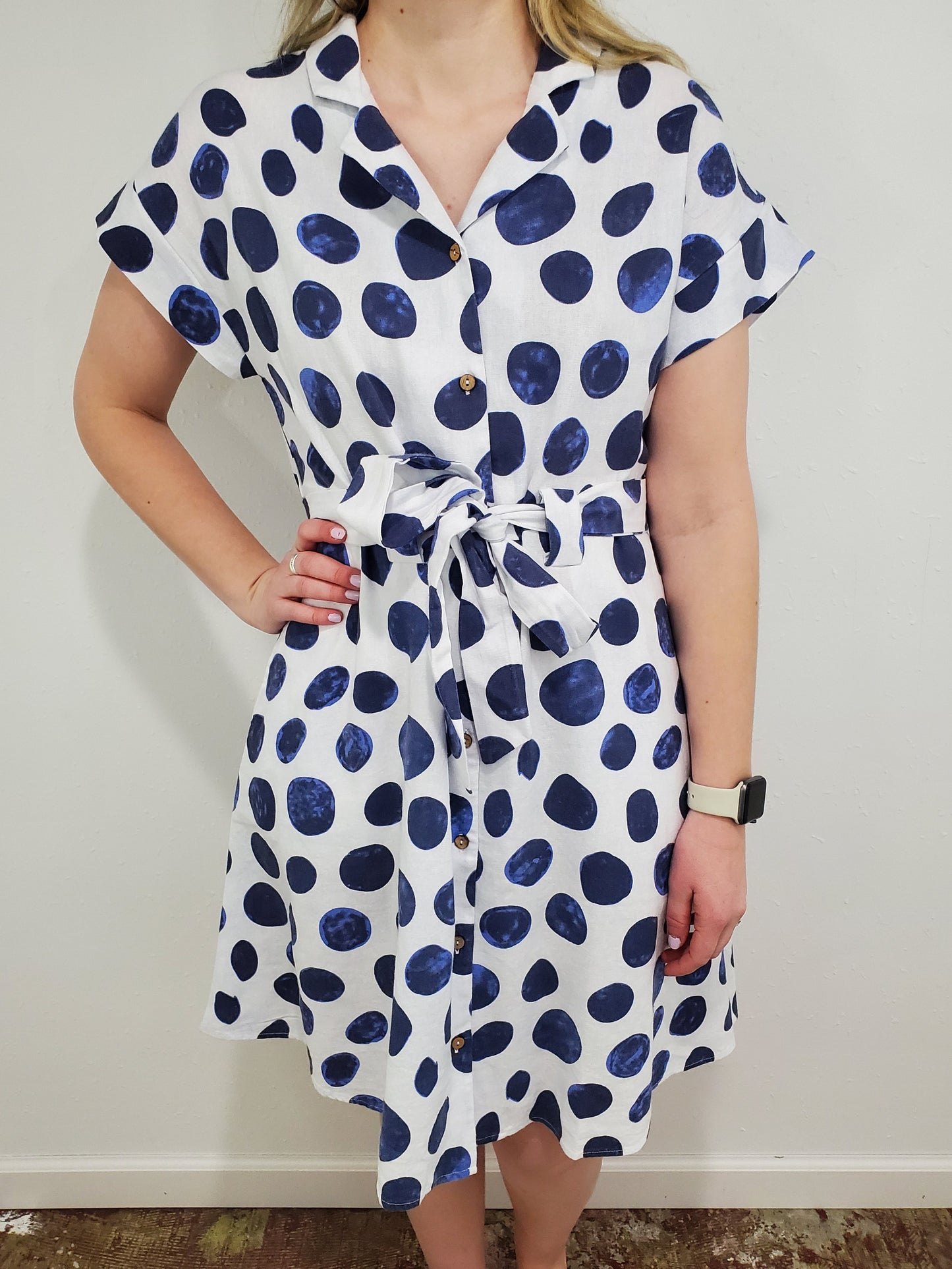 CHARLIE B POLKA DOT DRESS - WHITE/NAVY