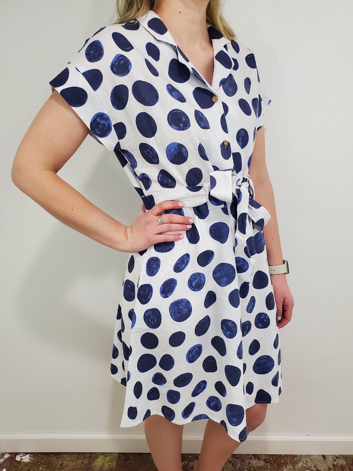 CHARLIE B POLKA DOT DRESS - WHITE/NAVY