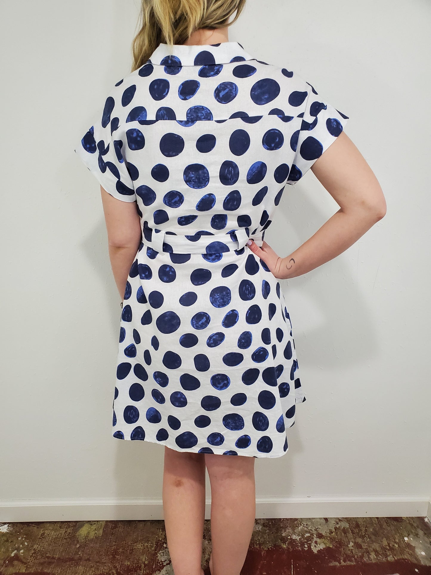 CHARLIE B POLKA DOT DRESS - WHITE/NAVY