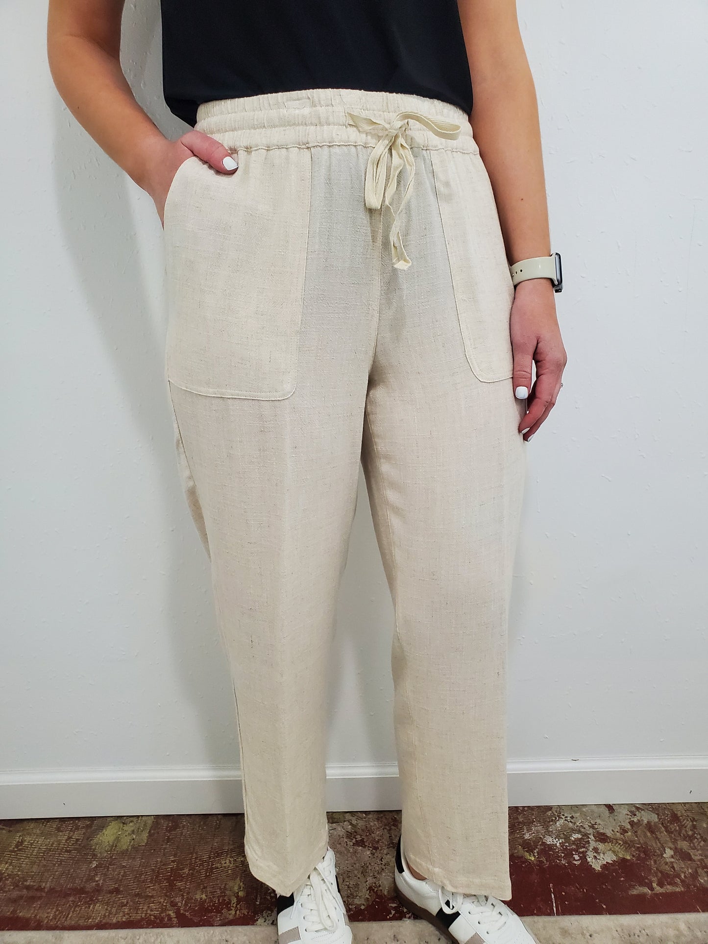 LINEN DRAWSTRING CROP PANT