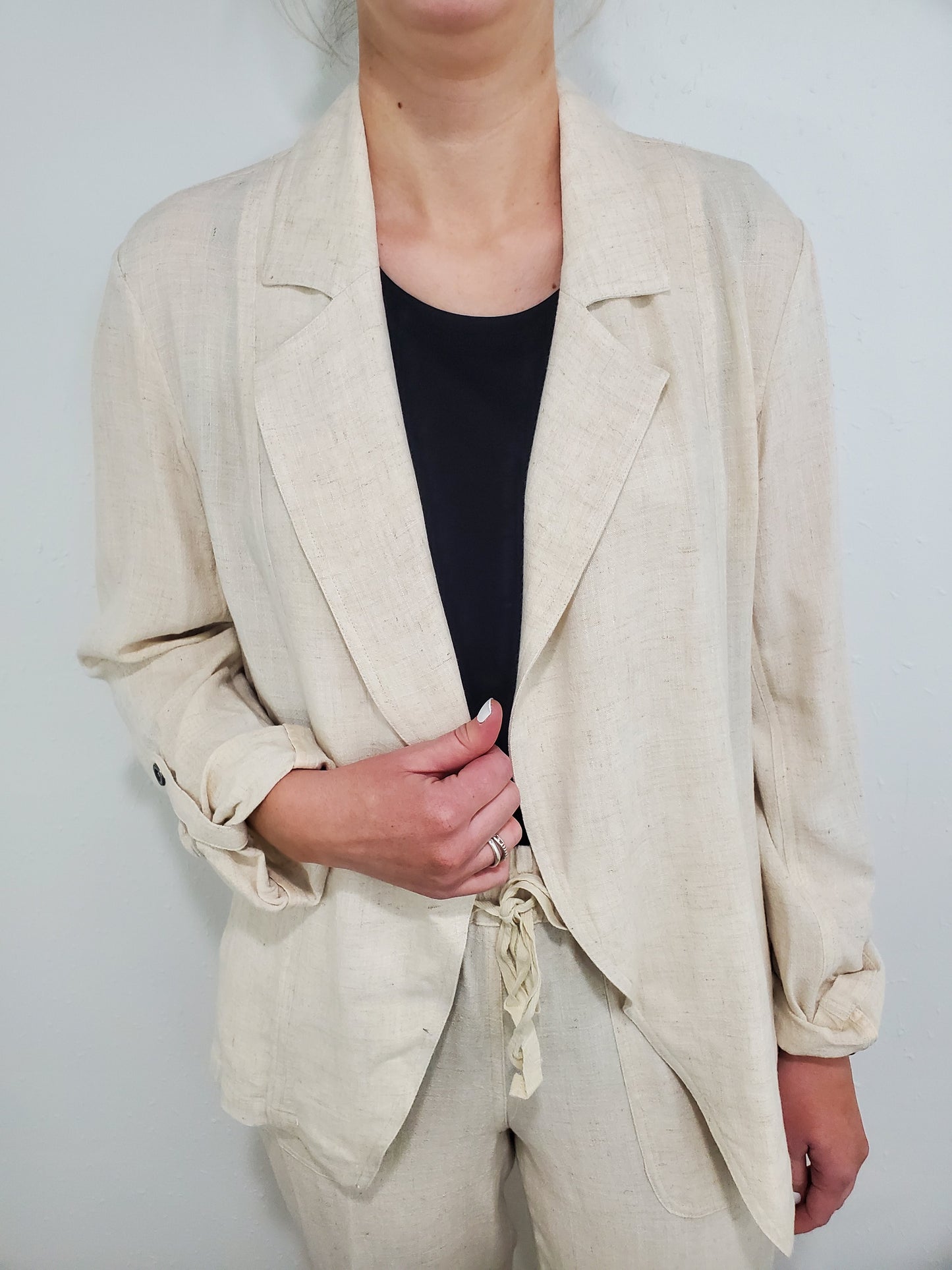 ROLL TAB LINEN JACKET - FLAX