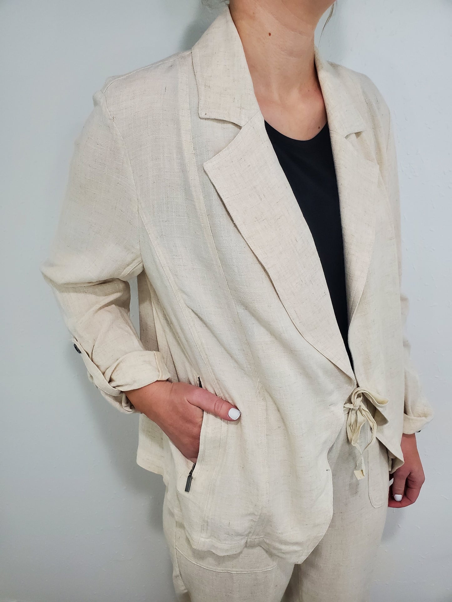 ROLL TAB LINEN JACKET - FLAX