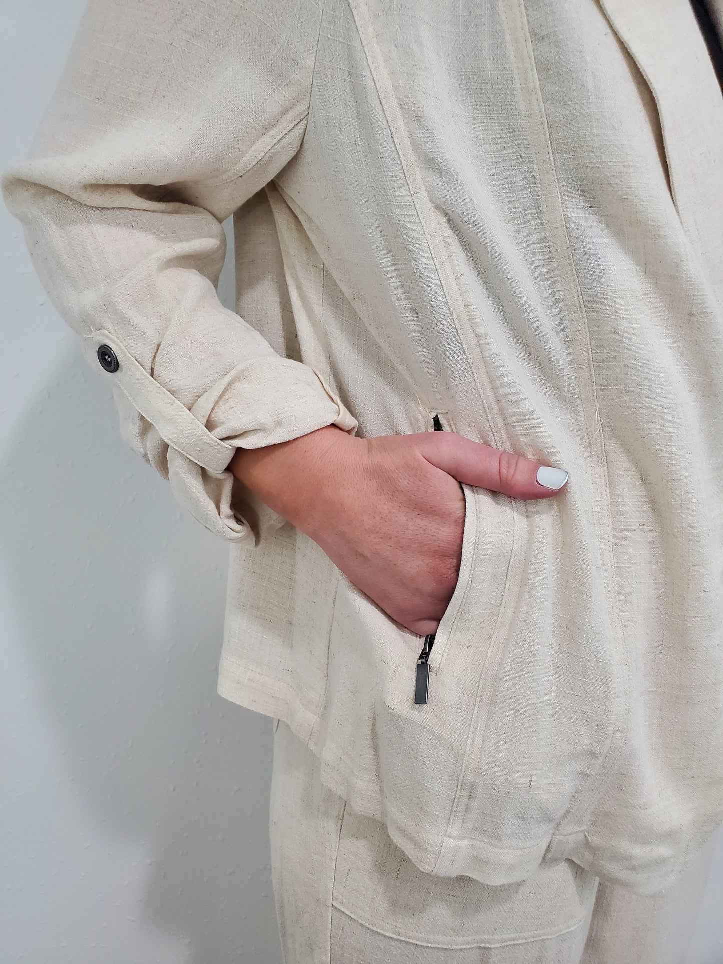 ROLL TAB LINEN JACKET - FLAX