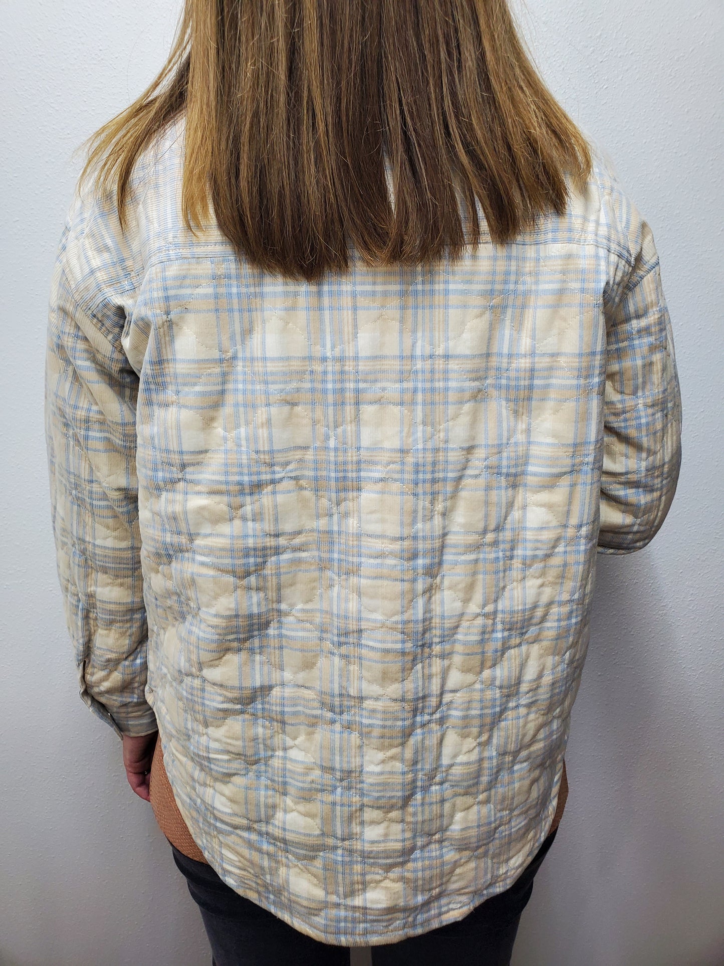 BELLAIRE QUILTED CORDUROY PLAID JACKET - IVORY/BLUE