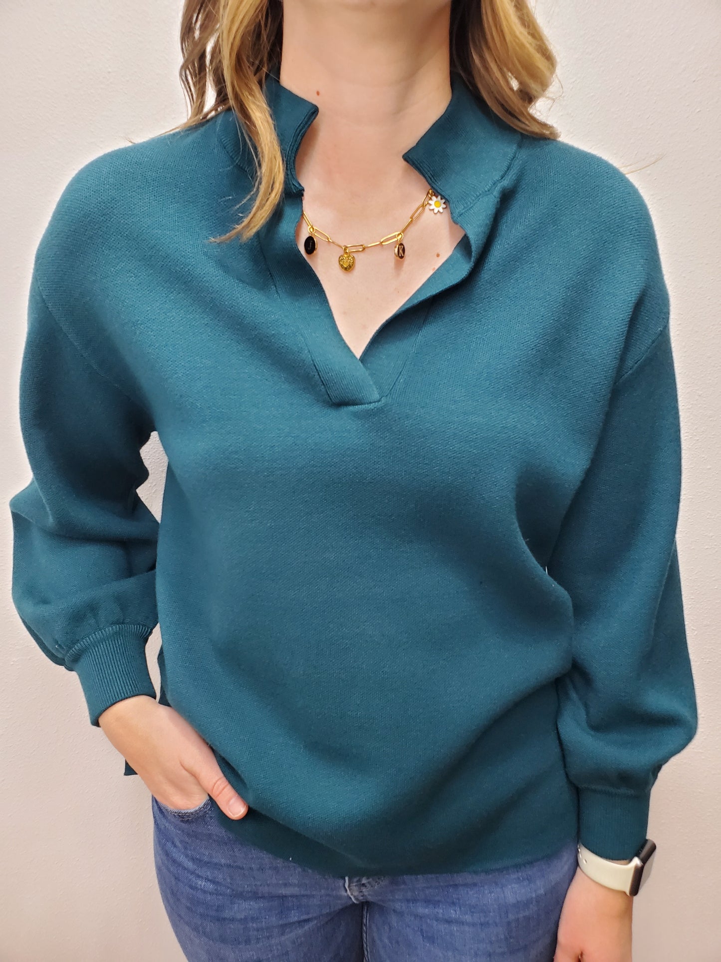 SPLIT V MOCK NECK SWEATER