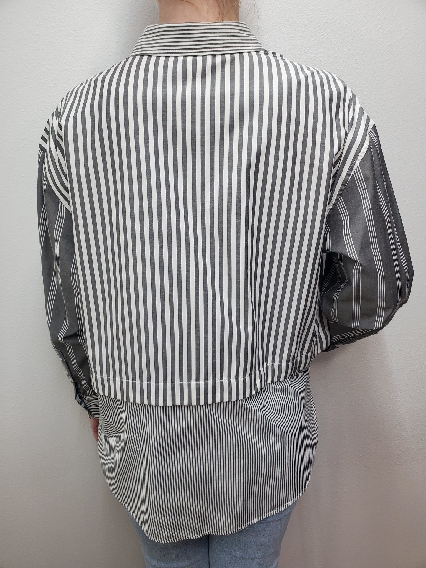 MADISON 2 IN 1 BLOUSE - GREY/WHITE