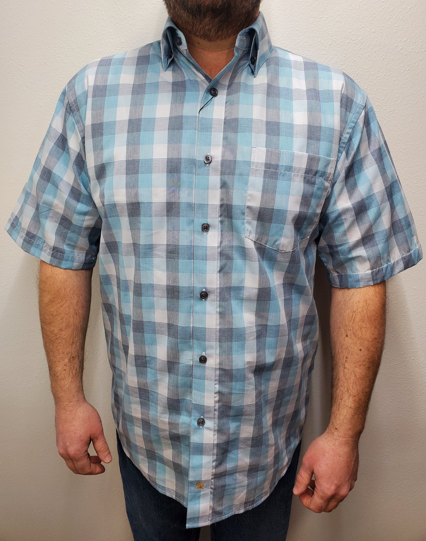 ASHER TEXTURED CHECK BUTTON DOWN SHIRT - AQUA MULTI