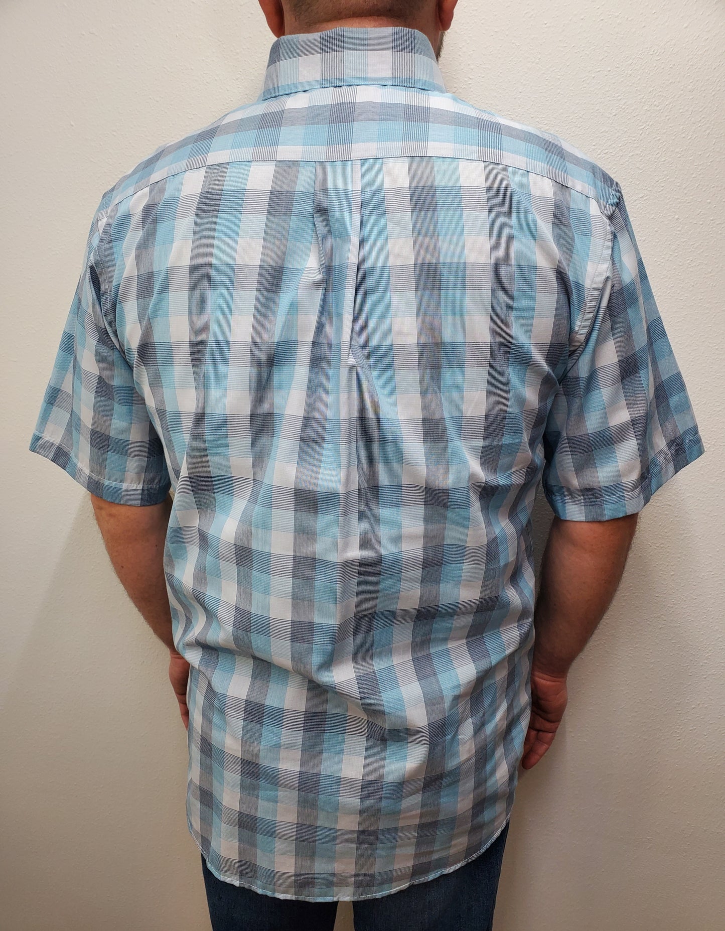 ASHER TEXTURED CHECK BUTTON DOWN SHIRT - AQUA MULTI