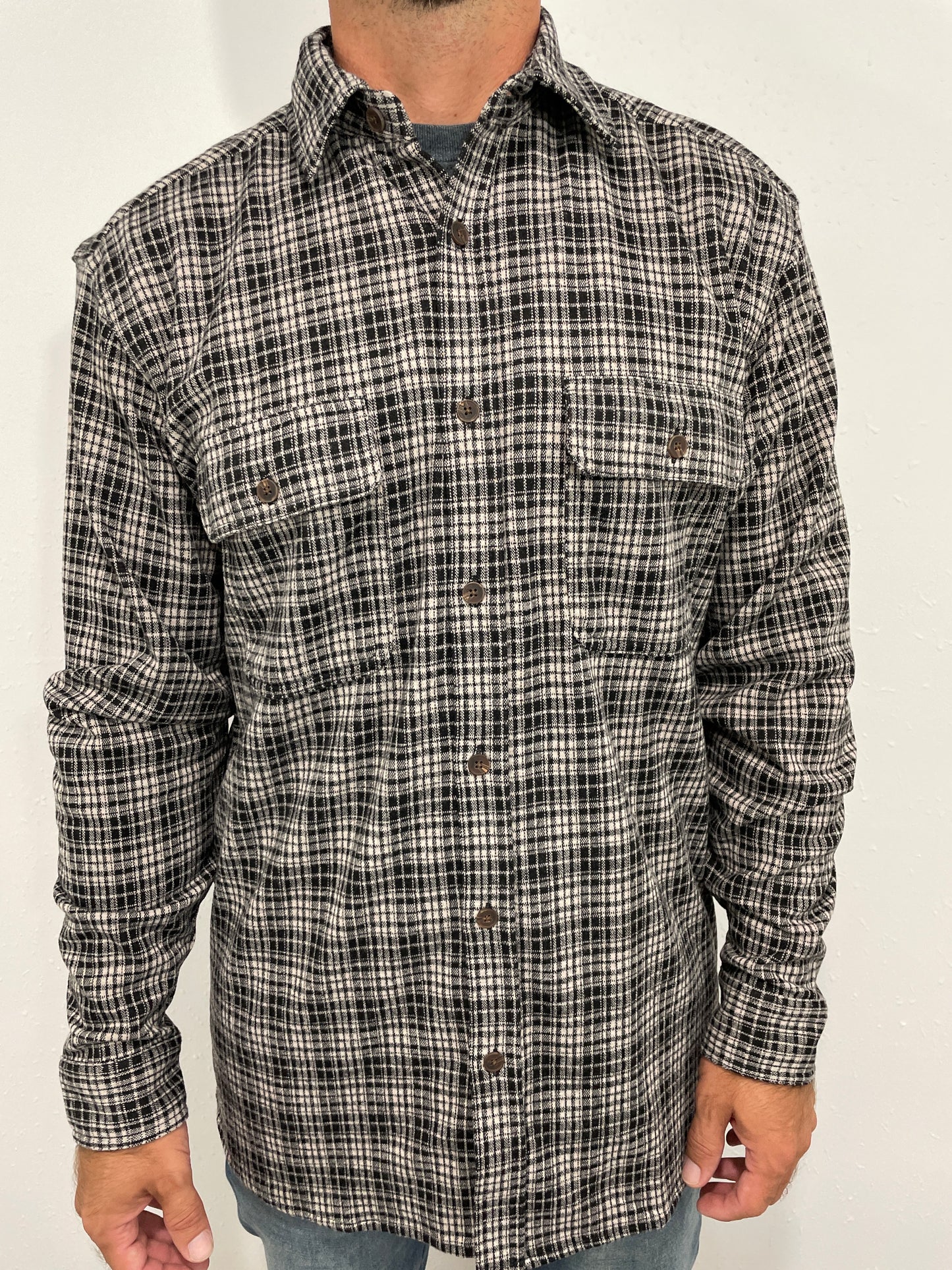 F/X FUSION DEREK FLANNEL BUTTON DOWN - BLACK/TAN