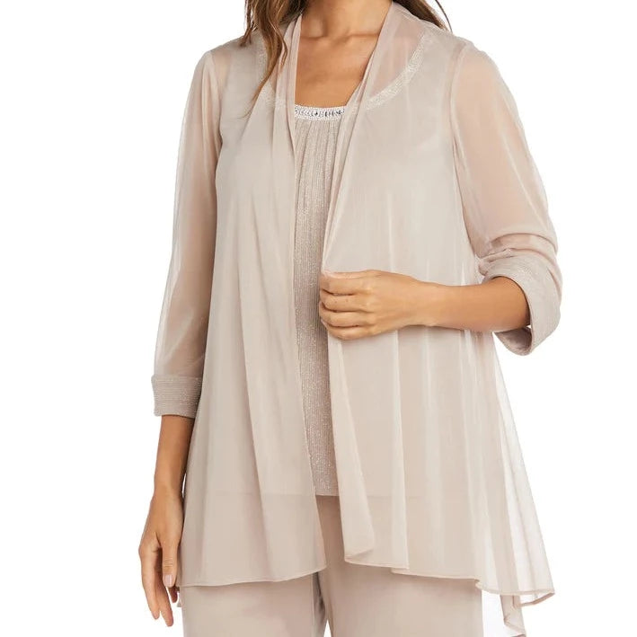 CRINKLE CHIFFON PANT SET - CHAMPAGNE