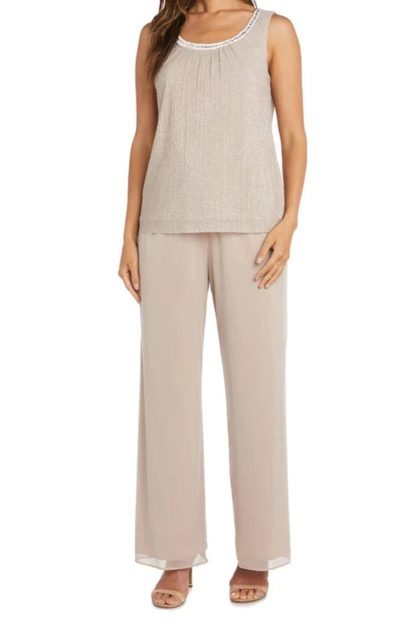 CRINKLE CHIFFON PANT SET - CHAMPAGNE