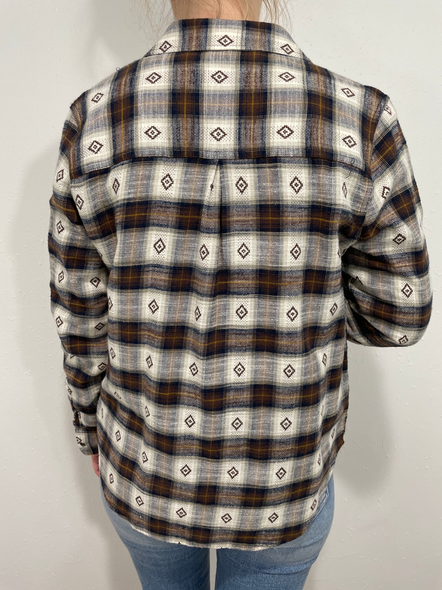 MORA DOBBY PLAID SHIRT - NAVY/WHITE/BROWN