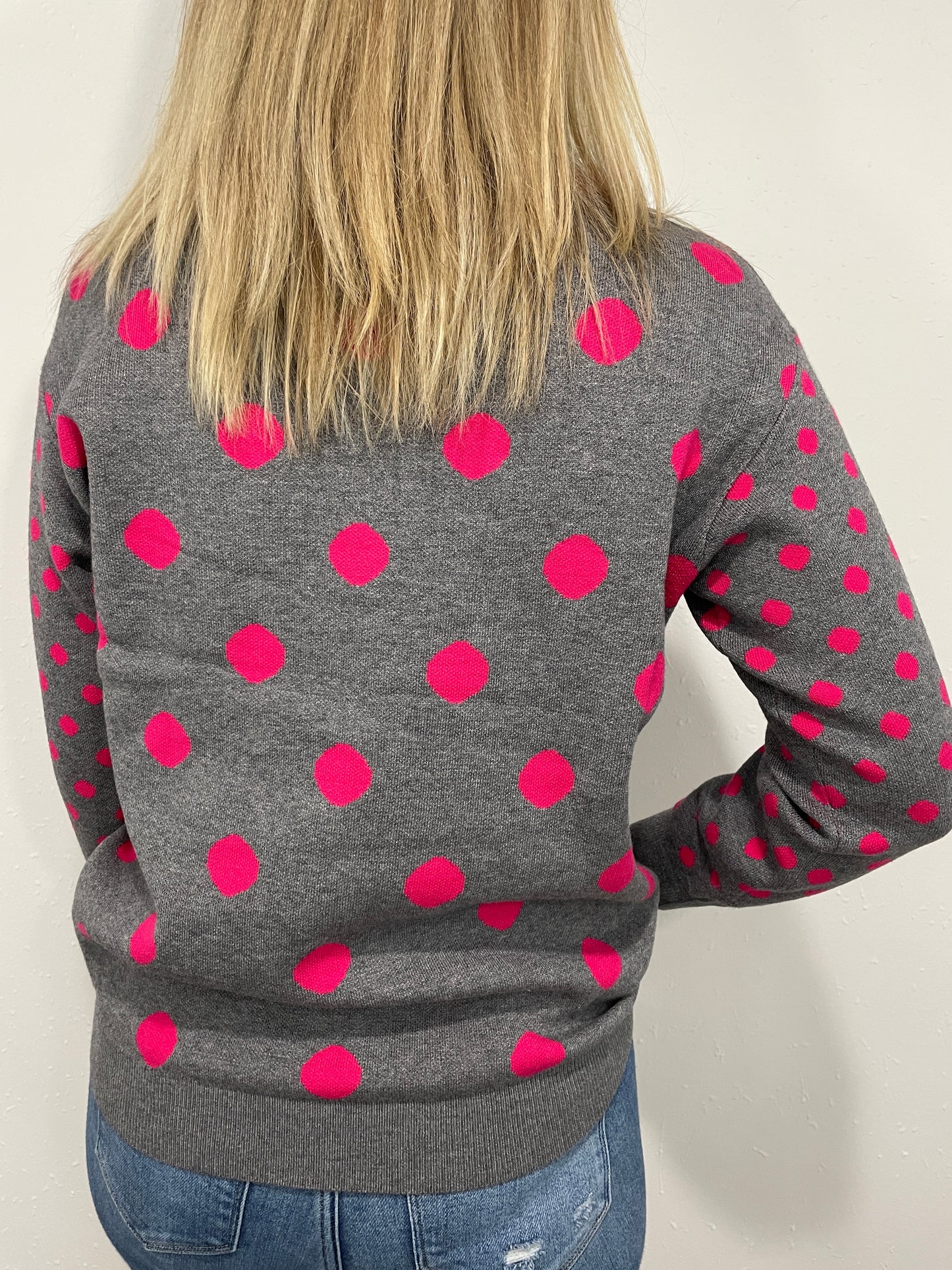 HAPPY TIMES POLKA DOT SWEATER - PINK/GREY