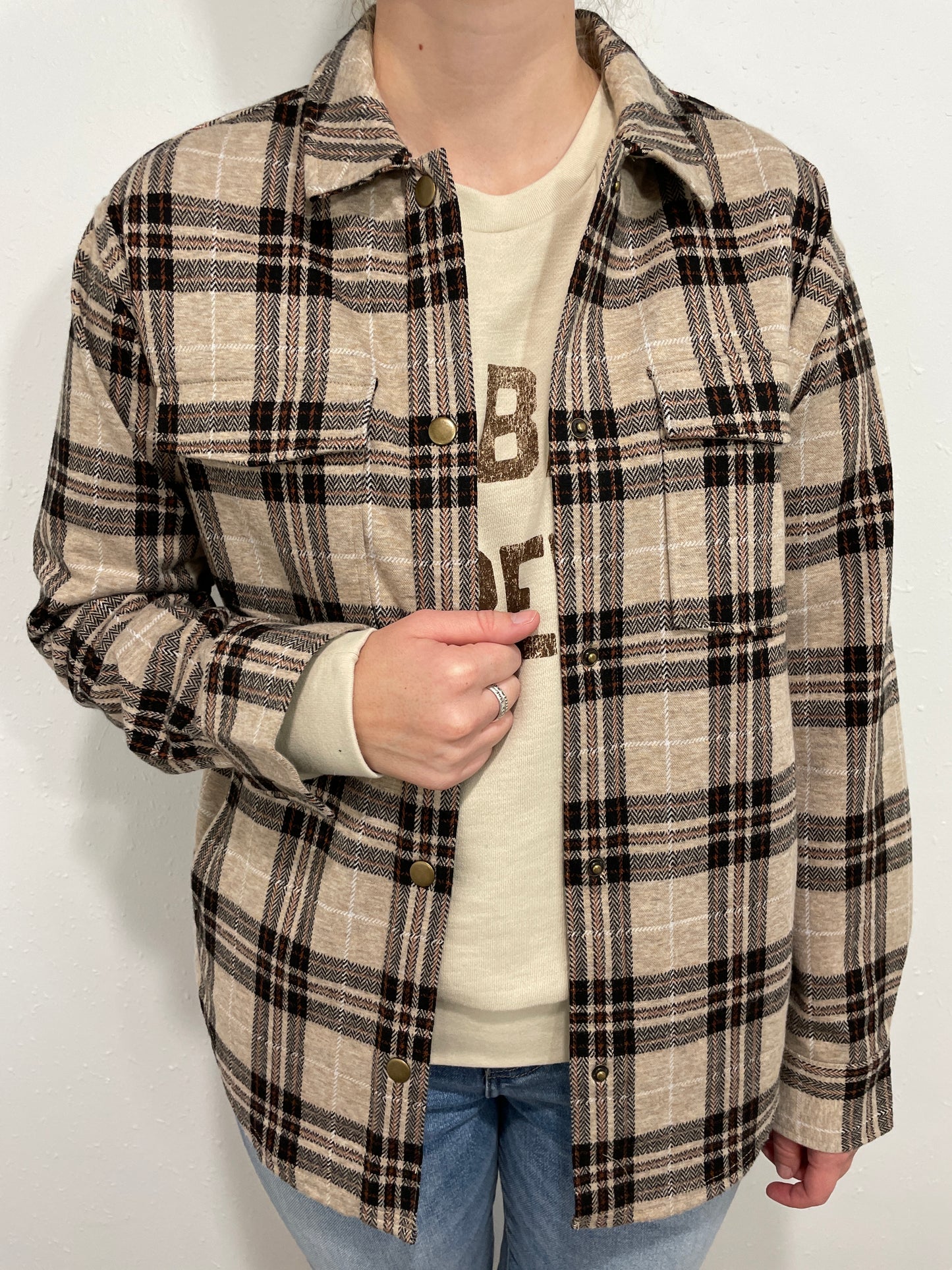 MARYVILLE PLAID SHACKET - OATMEAL/BLACK