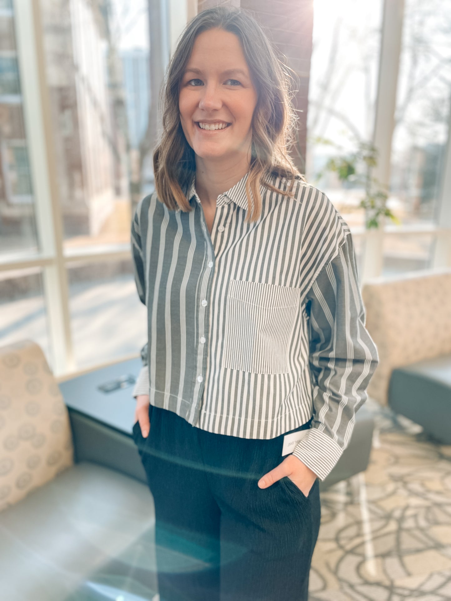 MADISON 2 IN 1 BLOUSE - GREY/WHITE