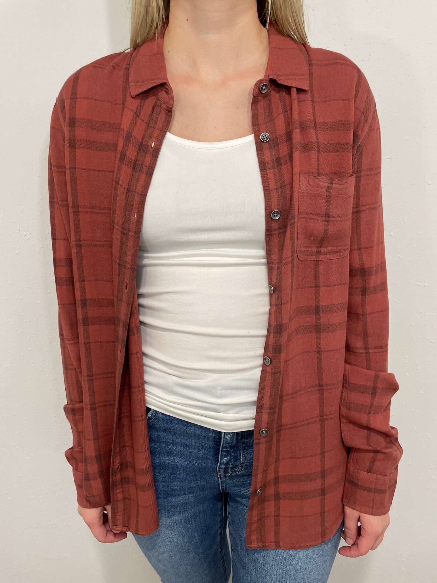 DAPHNE SOFT PLAID BUTTON UP - RUST