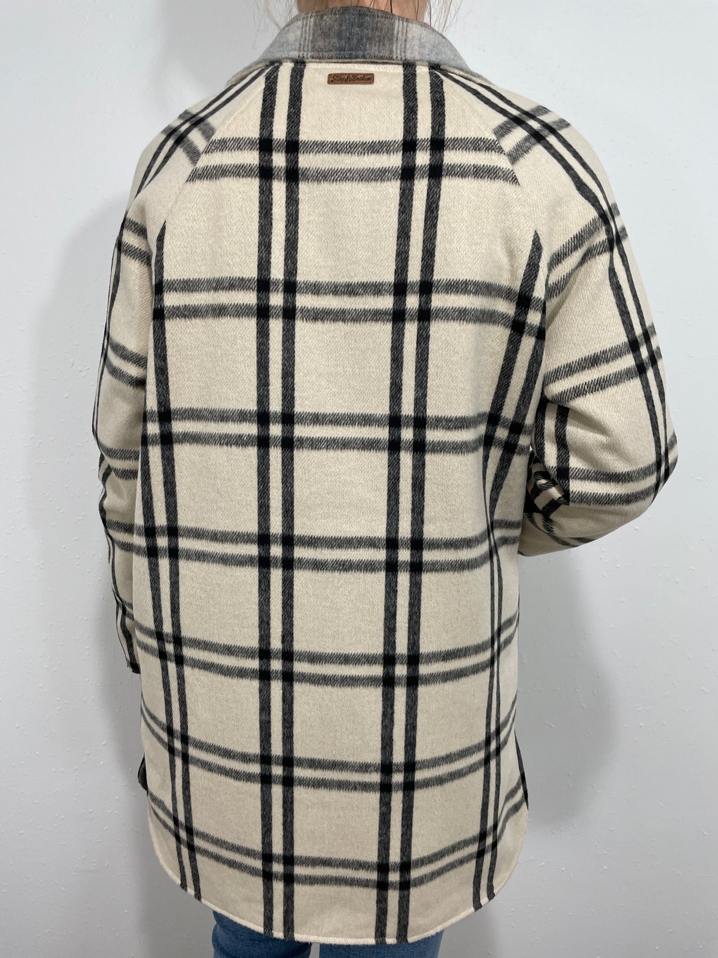 ANETA REVERSIBLE PLAID COAT - OFF WHITE/GREY/BLACK