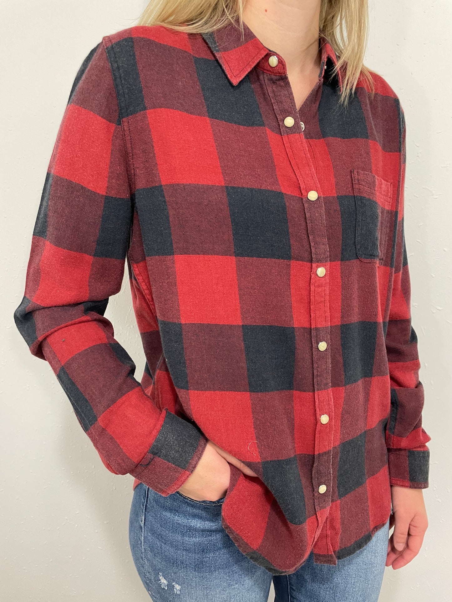 GEORGIANNA BUFFALO PLAID BLOUSE - RED/NAVY